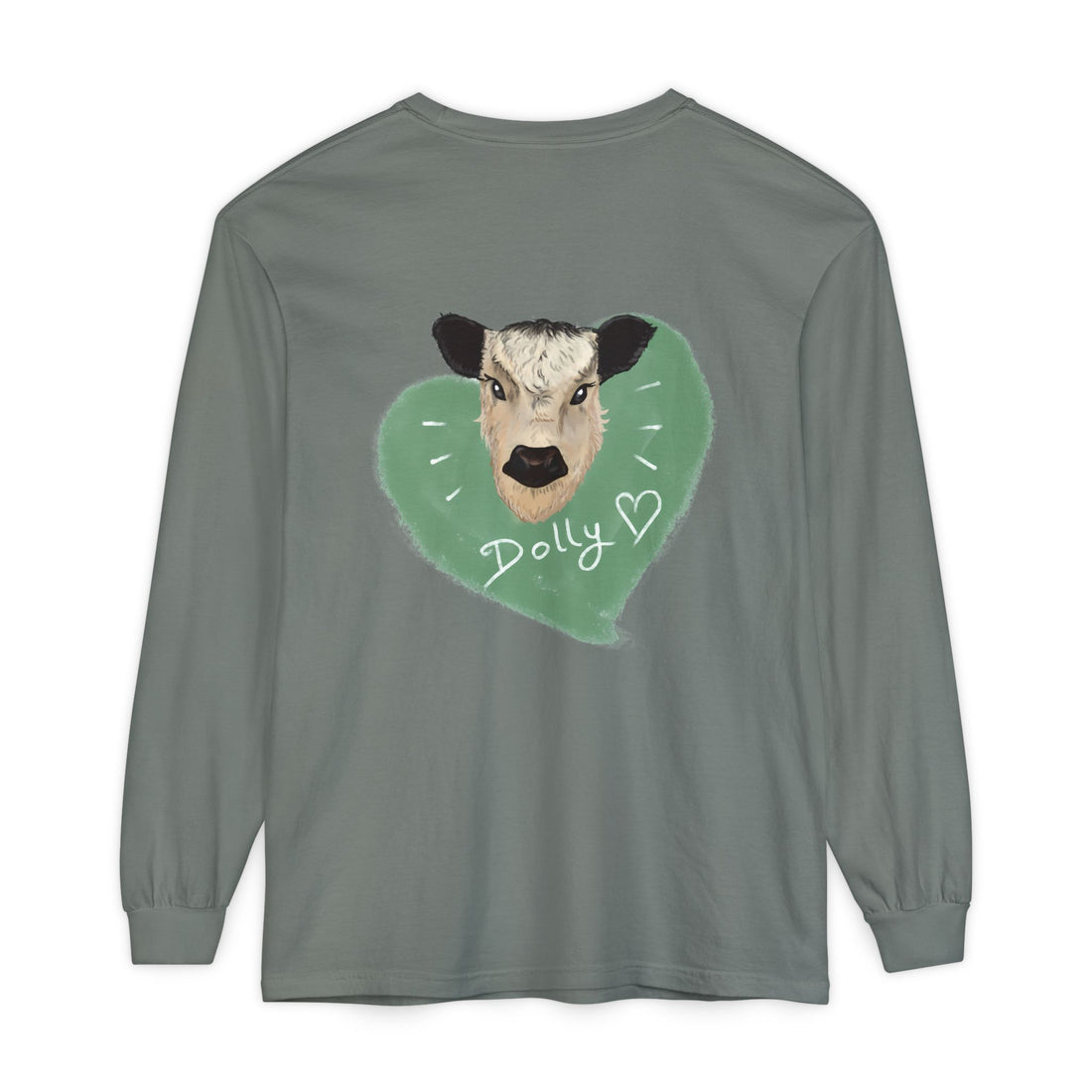 Unisex Garment-Dyed Long Sleeve T-Shirt with Cow Design - Perfect for Animal Lovers