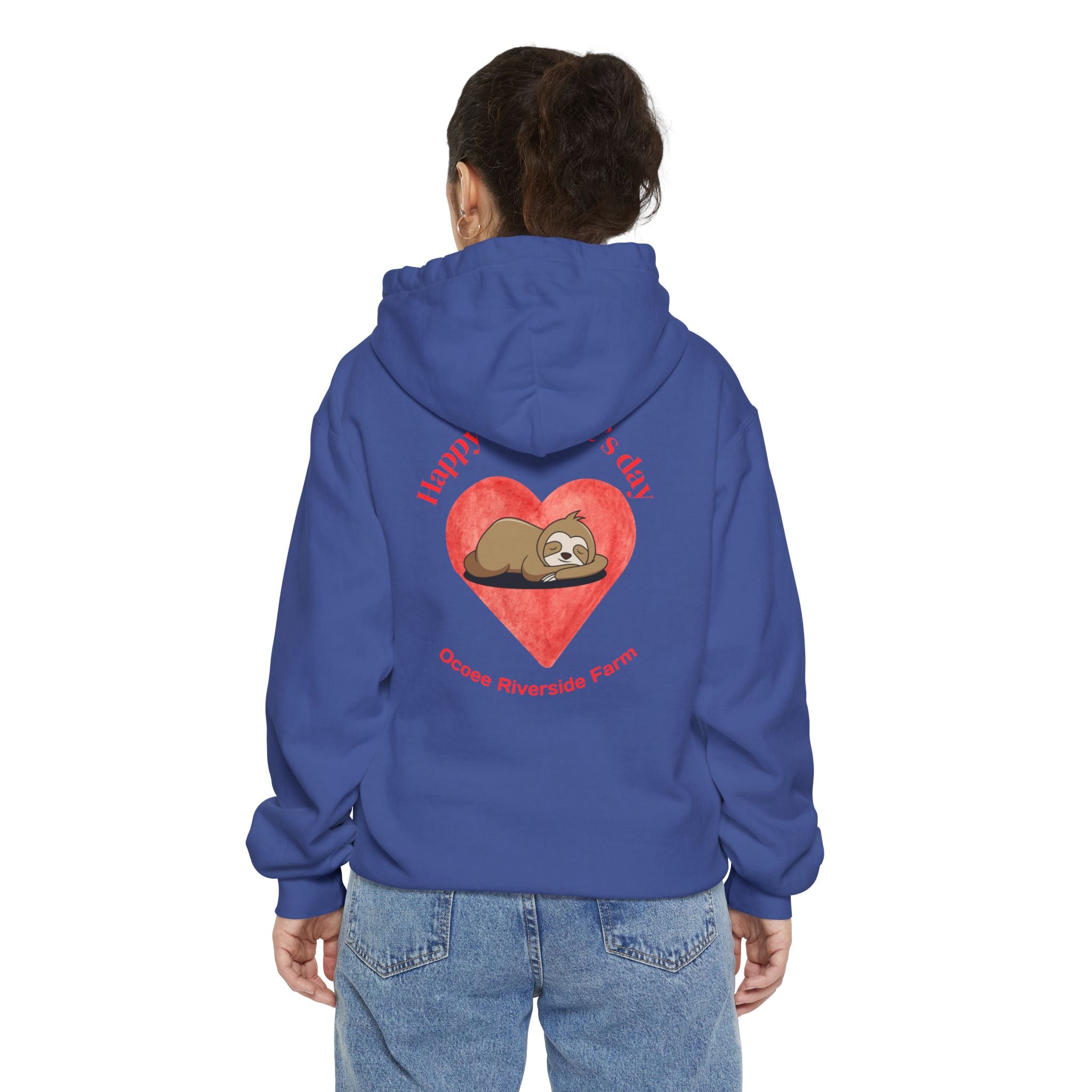 Valentine's Day Unisex Garment-Dyed Hoodie with Cute Sloth Design