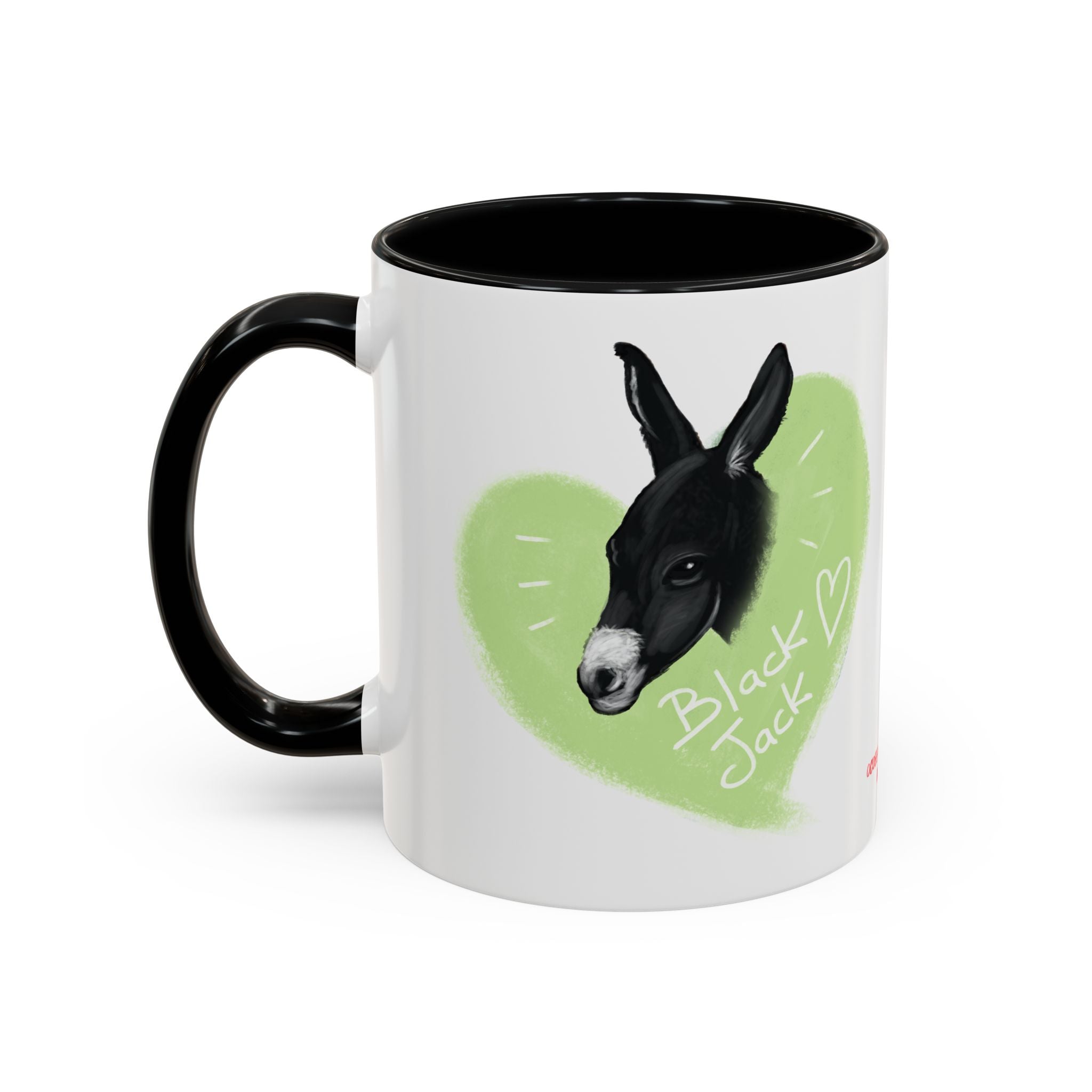 A donkey featuring the words "Black Jack" prominently displayed on its side at Ocoee Riverside Farm Coffee Mug