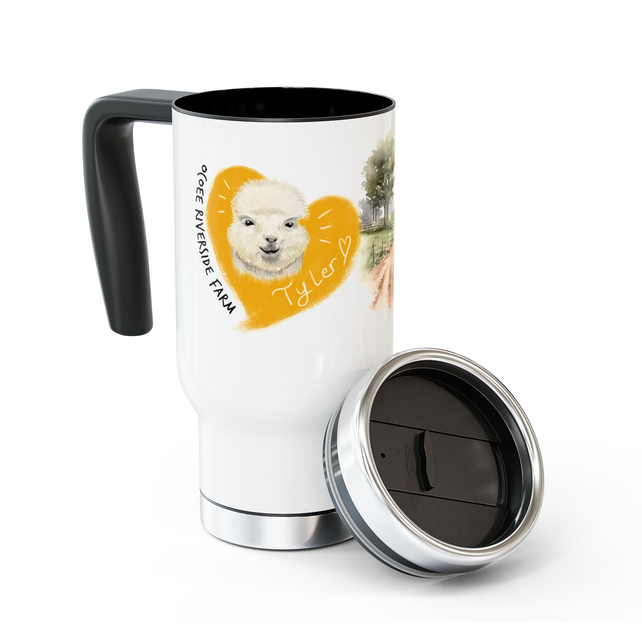 Personalized Stainless Steel Travel Mug - Farm Animal Design, 14oz