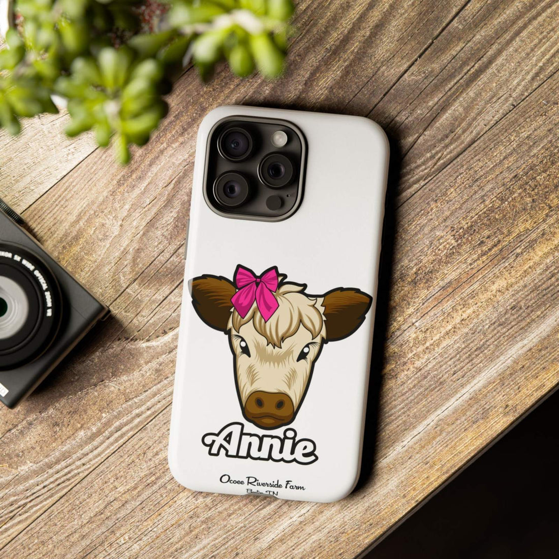 Cute cow phone case with red bow, farmhouse design, farm animal lover gift.