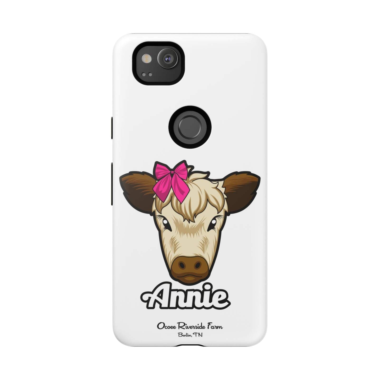 Cute cow phone case with red bow, perfect farm animal lover gift