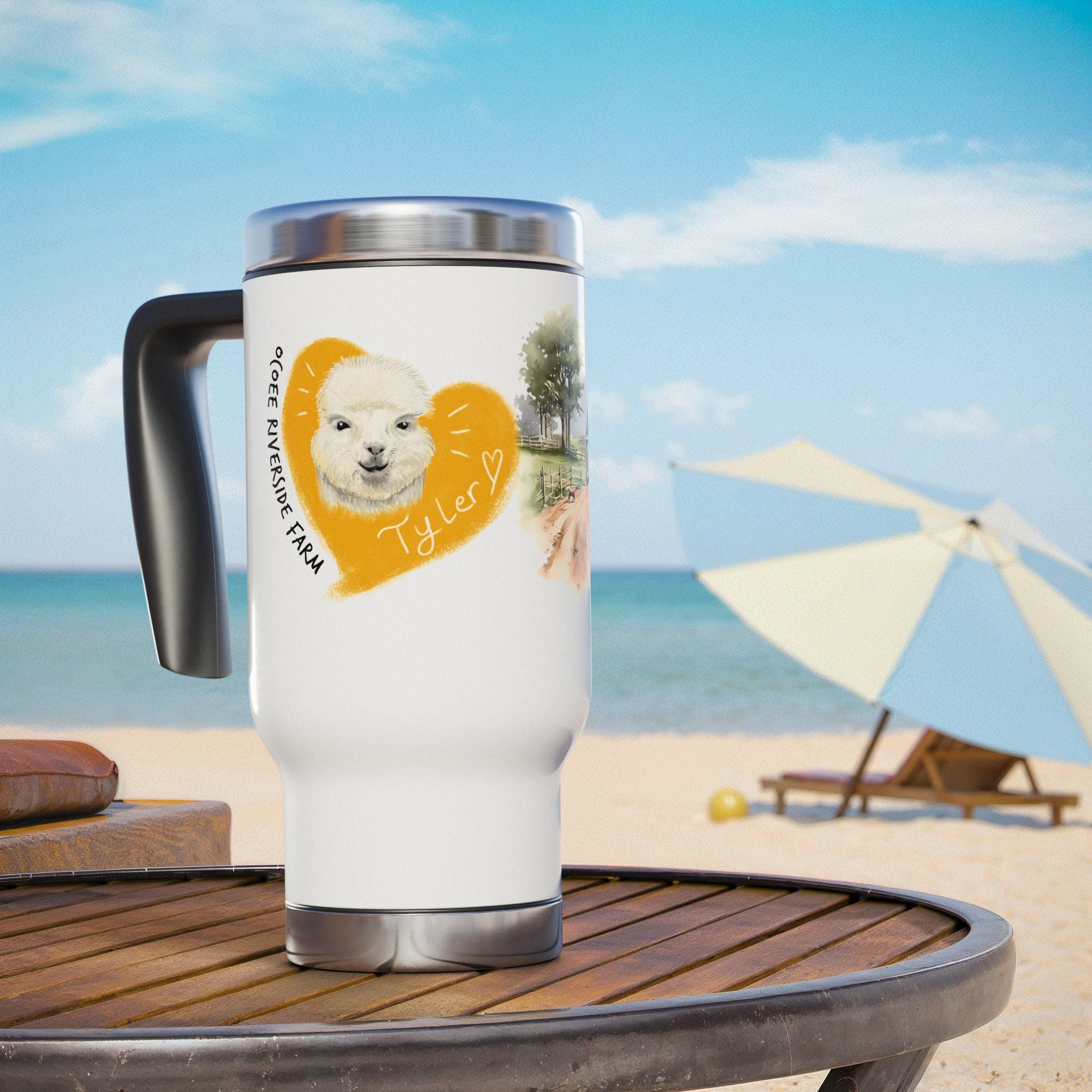 Personalized Stainless Steel Travel Mug - Farm Animal Design, 14oz