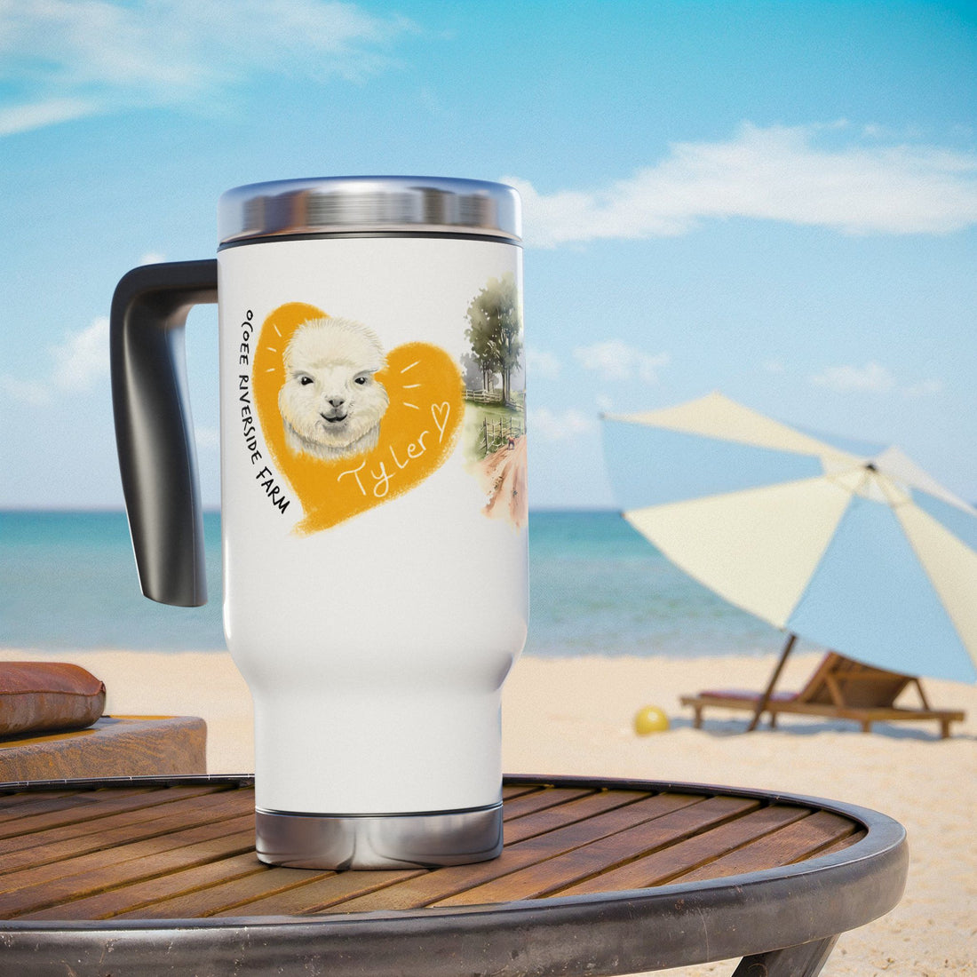 Personalized Stainless Steel Travel Mug - Farm Animal Design, 14oz
