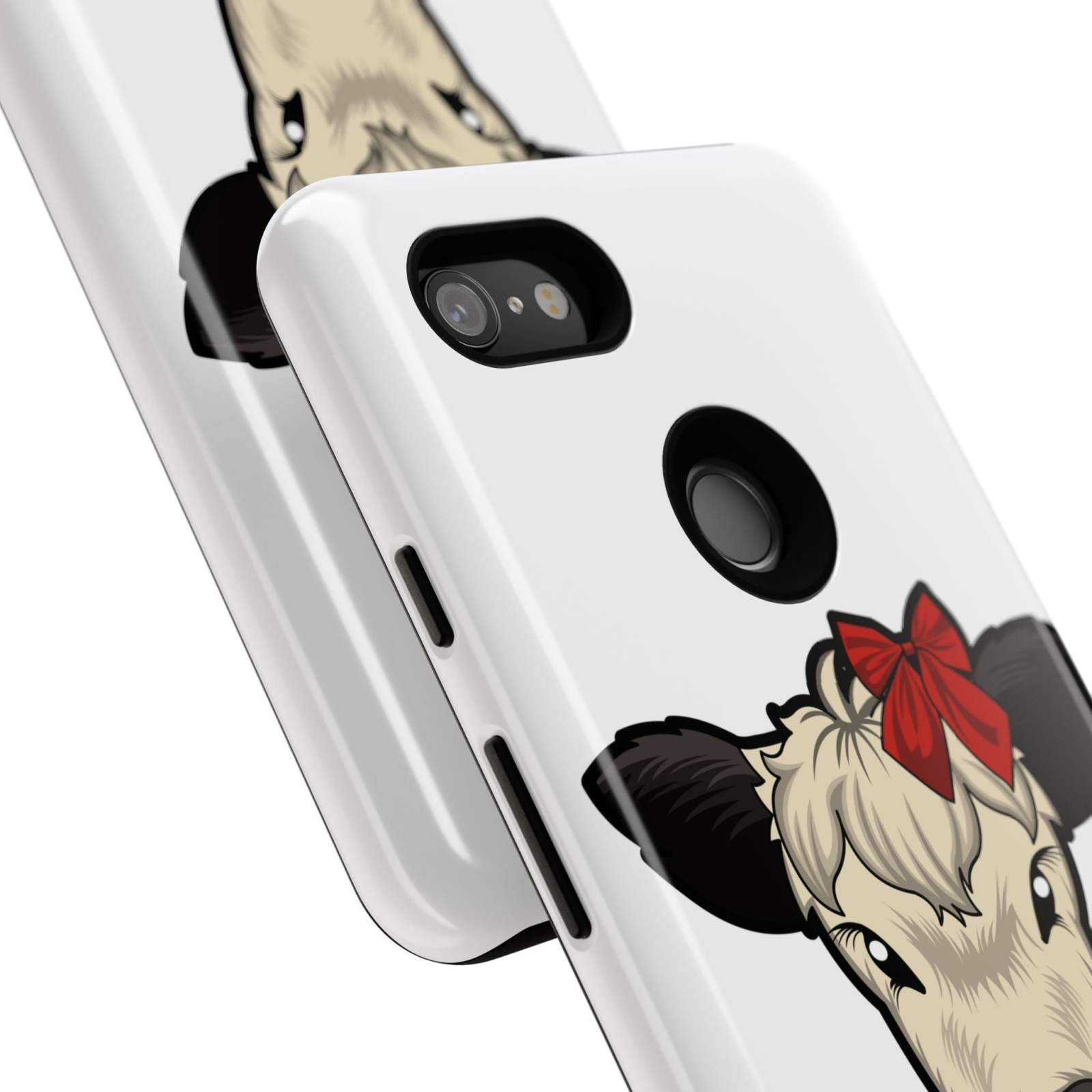 Farmhouse Chic Phone Case featuring Dolly the Adorable Red Bow Cow design on a durable, rustic-style protective cover.