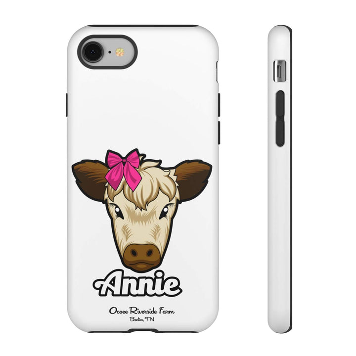 Cute cow phone case with red bow and farmhouse design, perfect farm animal lover gift.