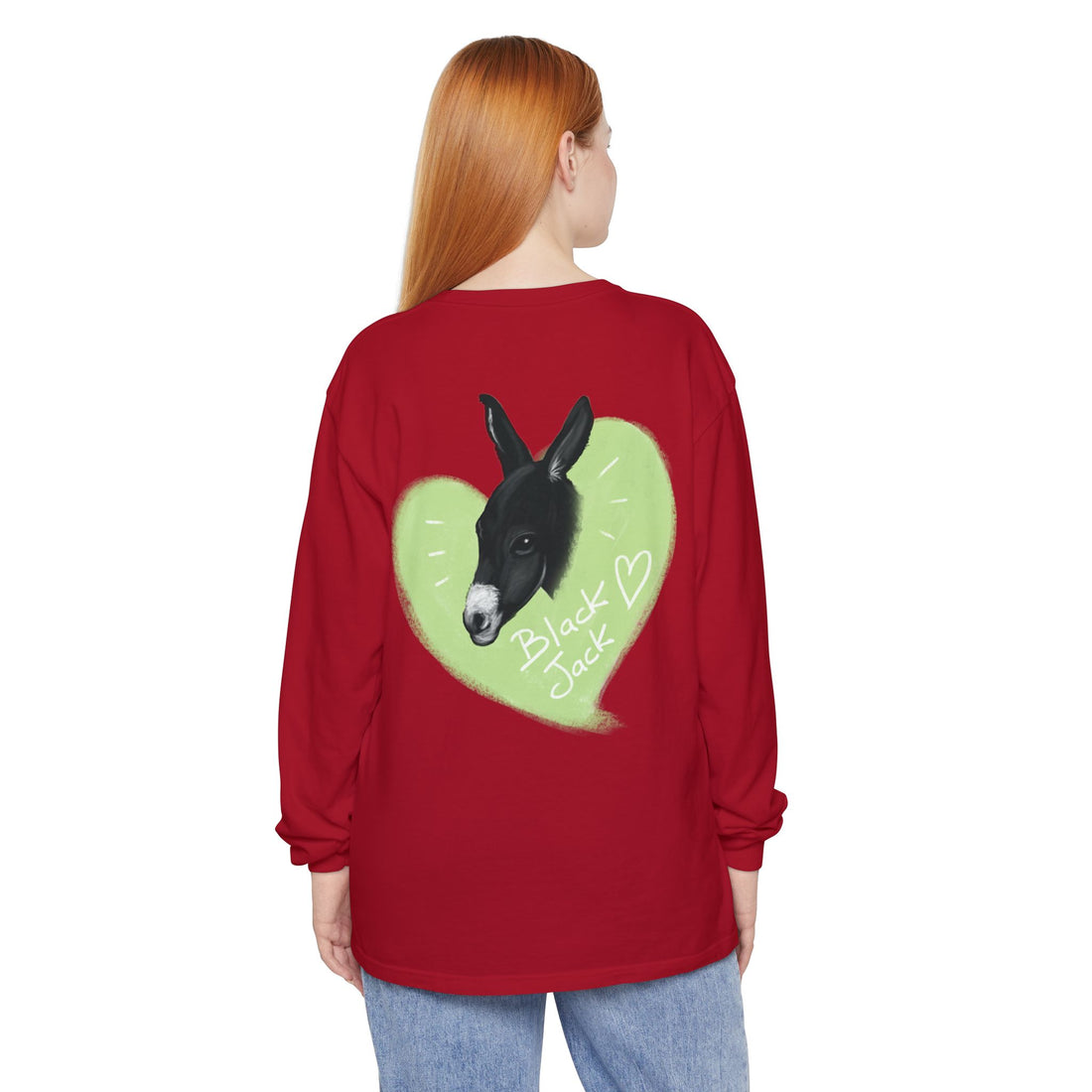 Unisex Long Sleeve Tee with Black Jack Graphic | Cute Animal Lover Shirt