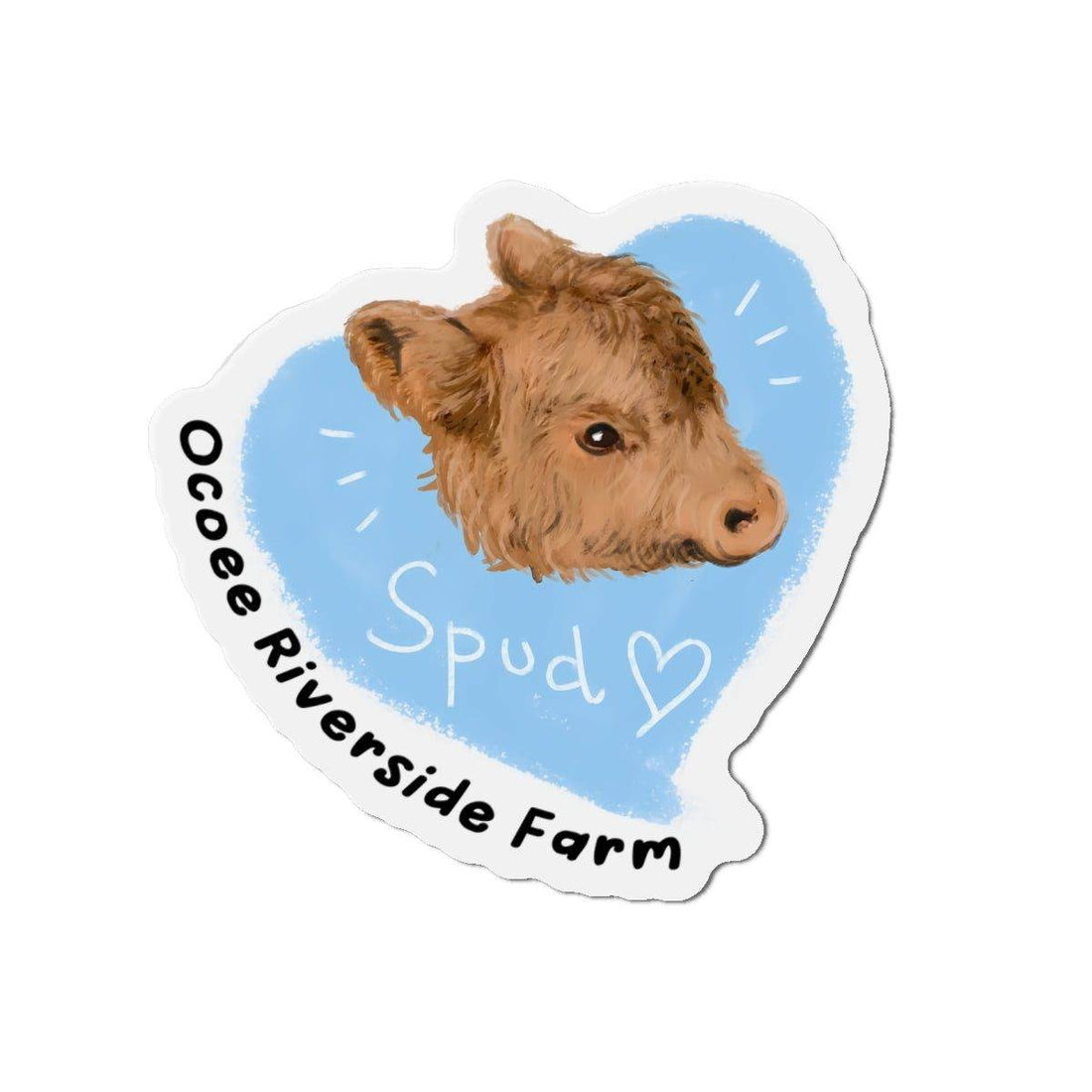 Farm Animal Decor Magnet featuring a charming cow head illustration with "Ocoee Riverside Farm" text on a blue heart background.