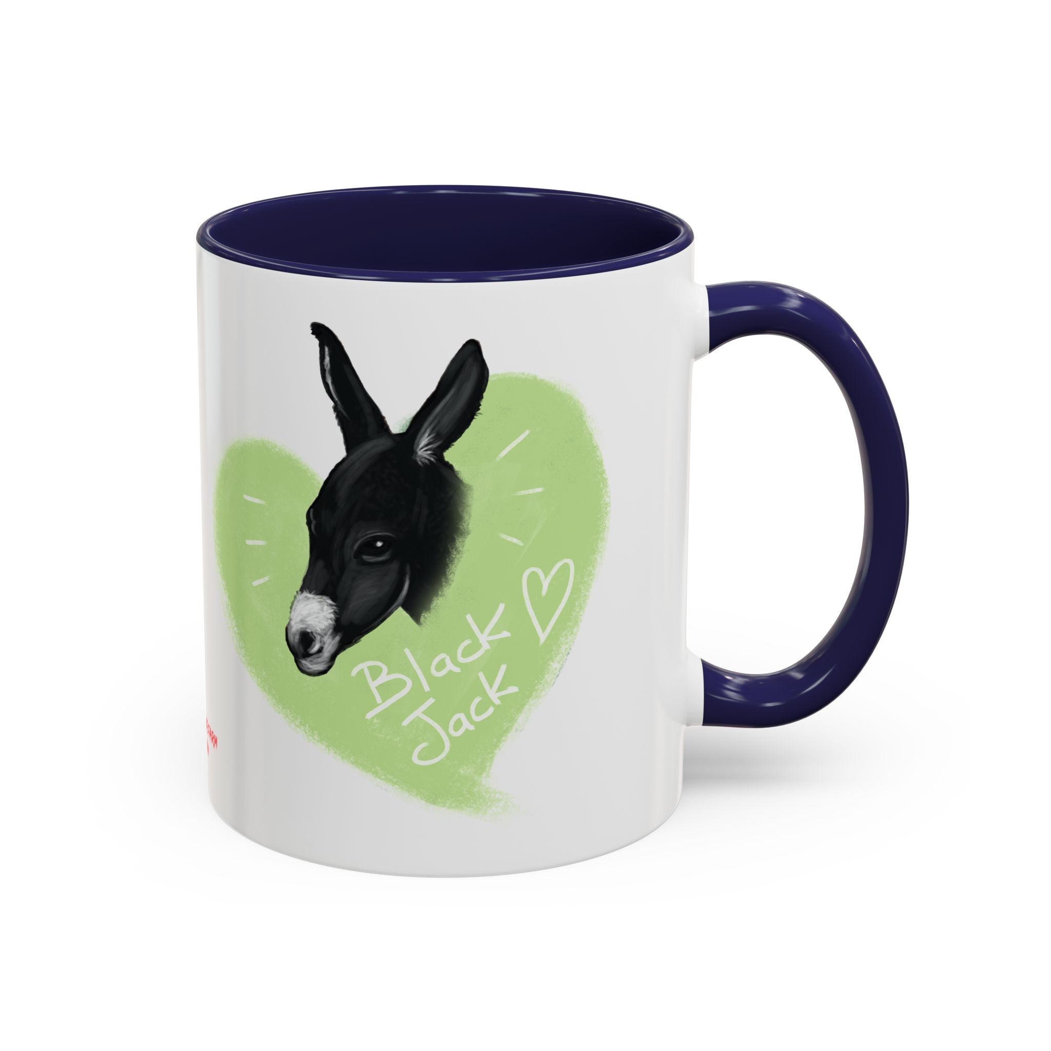 A donkey featuring the words "Black Jack" prominently displayed on its side at Ocoee Riverside Farm Coffee Mug