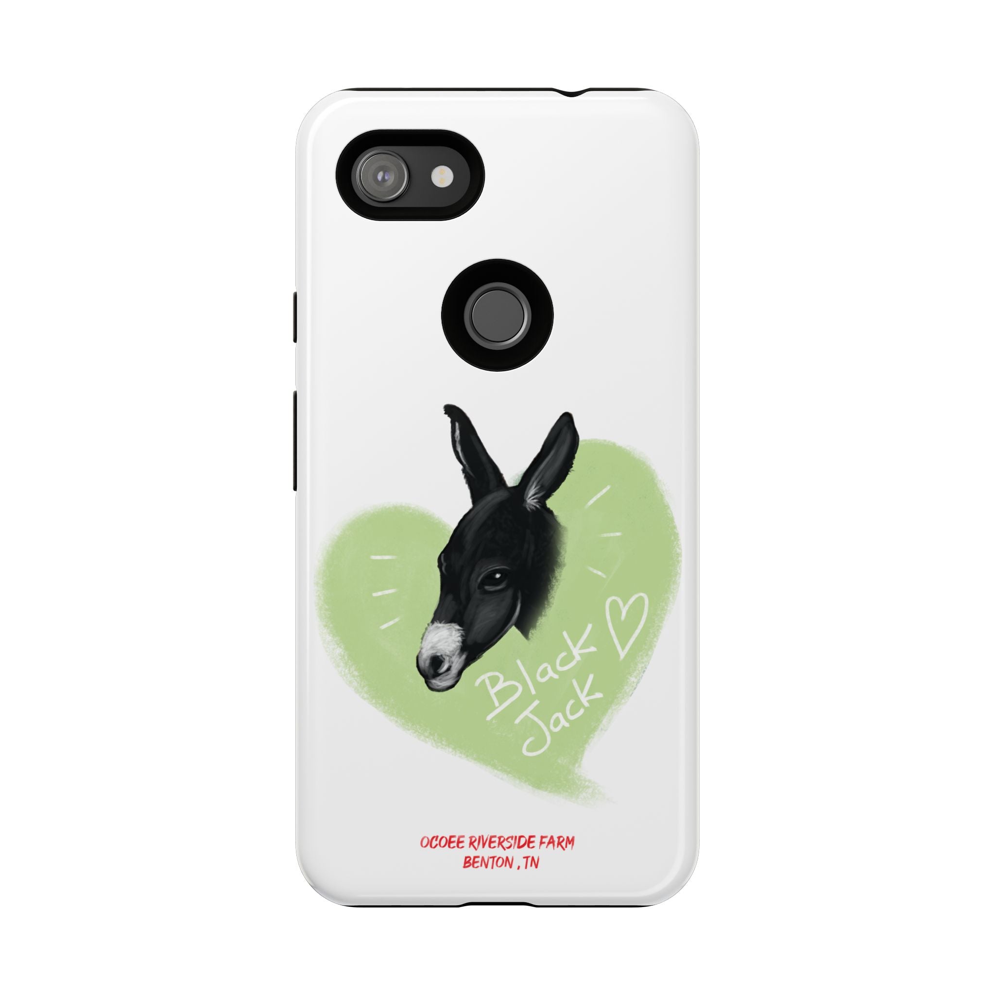 A donkey featuring the words "Black Jack" prominently displayed on its side at Ocoee Riverside Farm Phone Case