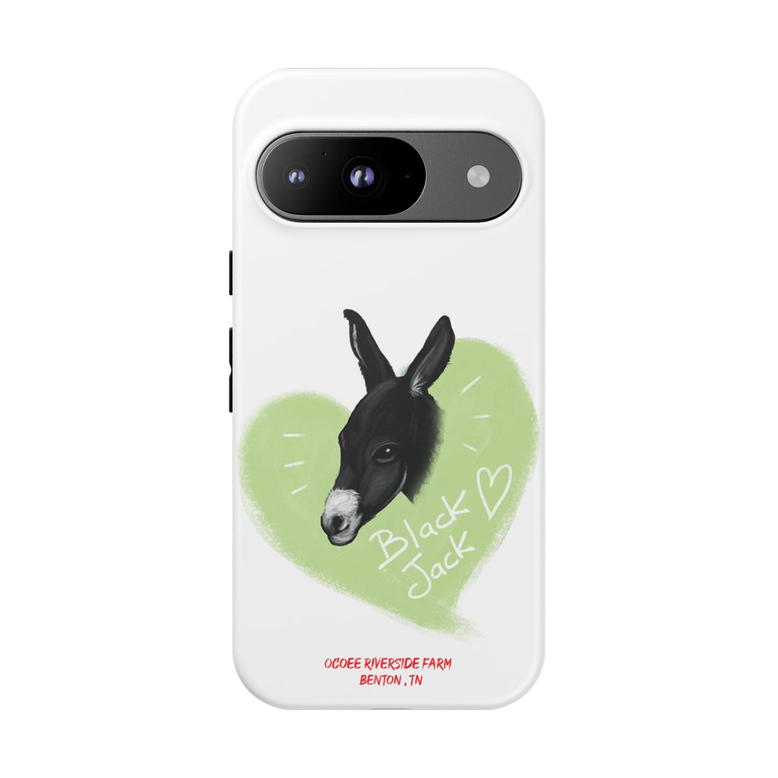 A donkey featuring the words "Black Jack" prominently displayed on its side at Ocoee Riverside Farm Phone Case