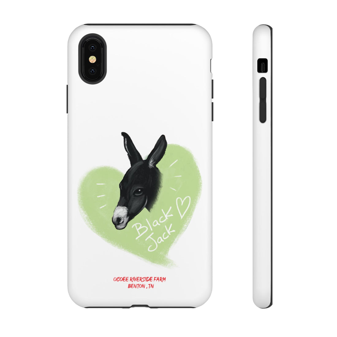 A donkey featuring the words "Black Jack" prominently displayed on its side at Ocoee Riverside Farm Phone Case