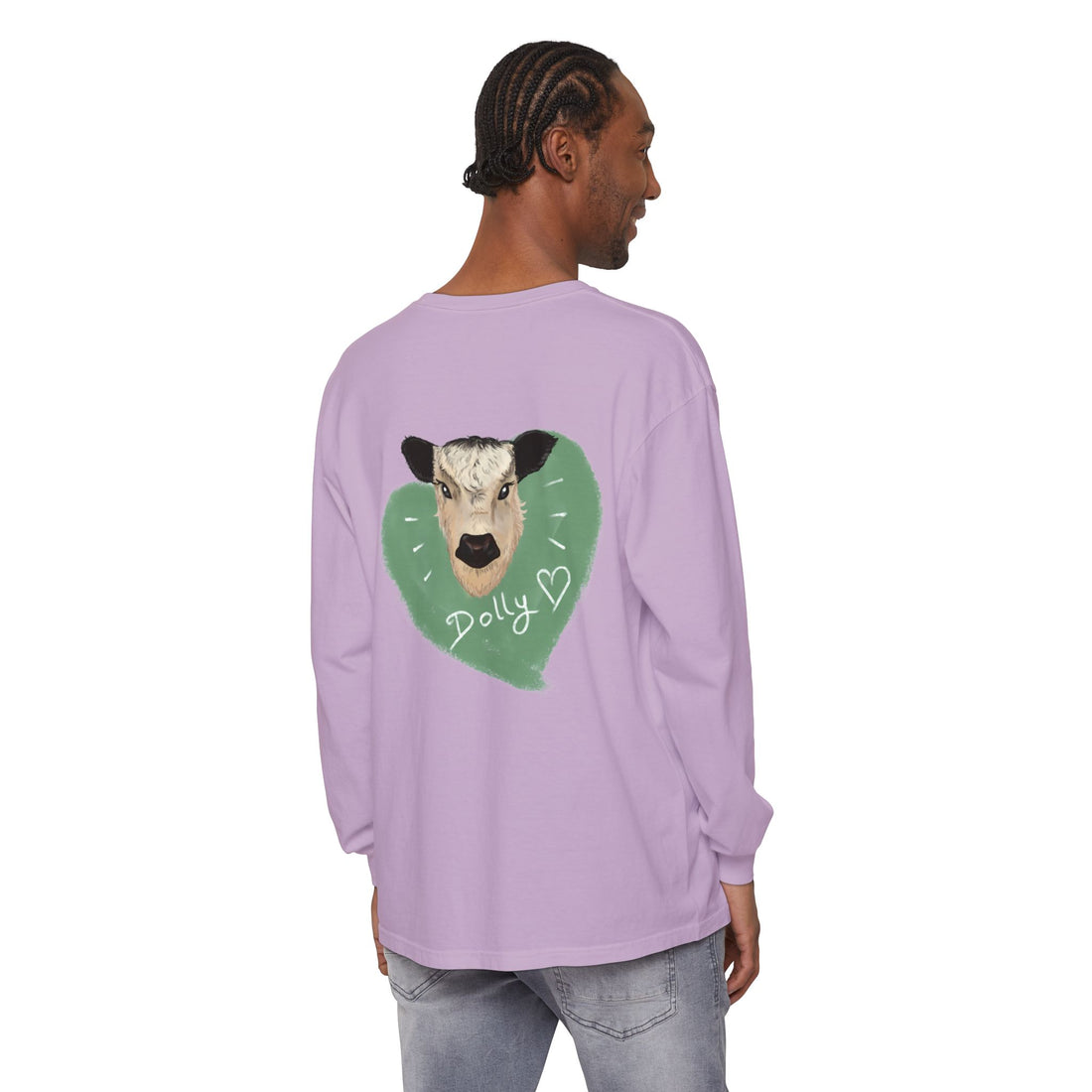 Unisex Garment-Dyed Long Sleeve T-Shirt with Cow Design - Perfect for Animal Lovers
