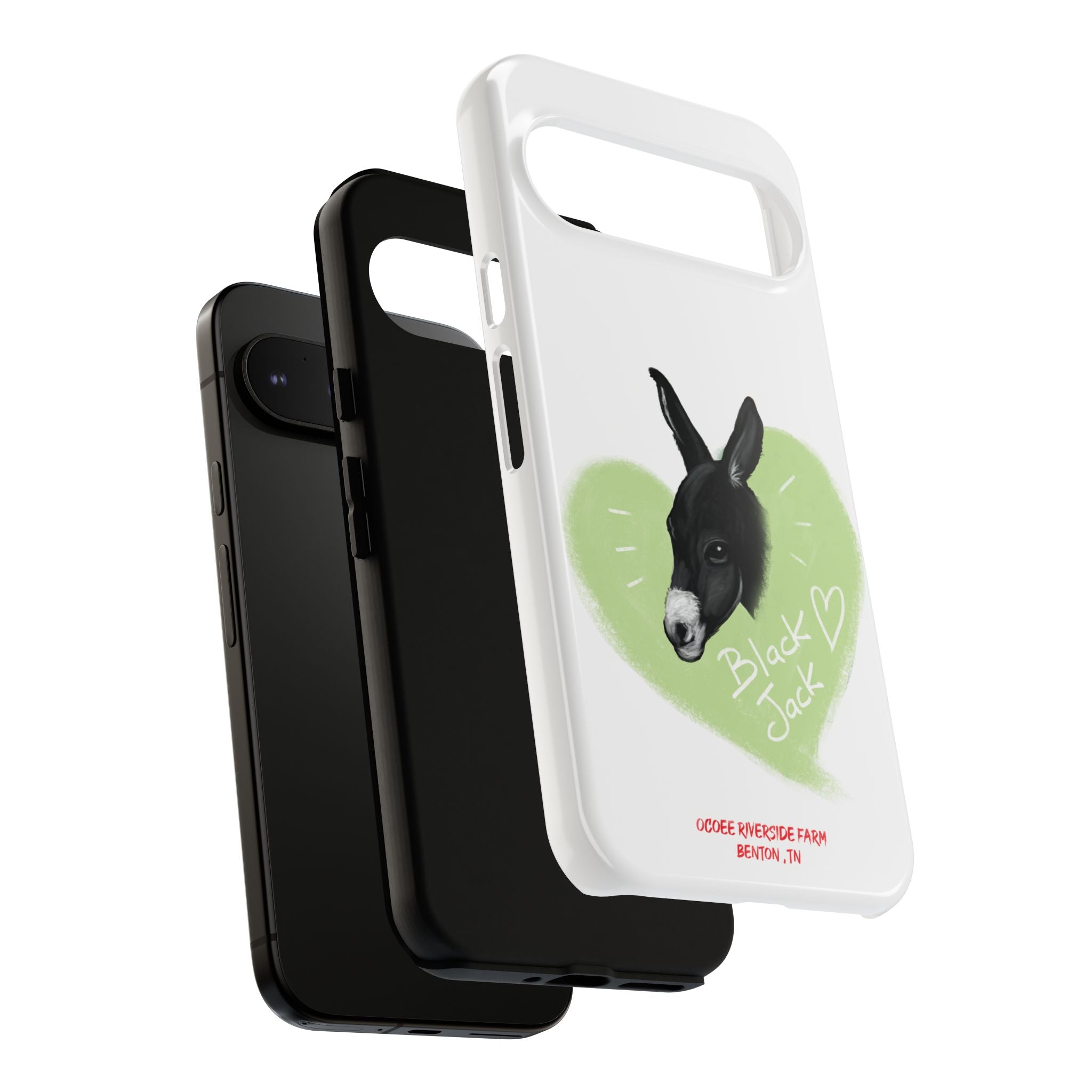 A donkey featuring the words "Black Jack" prominently displayed on its side at Ocoee Riverside Farm Phone Case