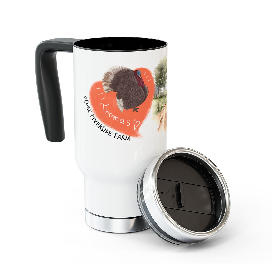 Personalized Stainless Steel Travel Mug - Farm Animal Design, 14oz