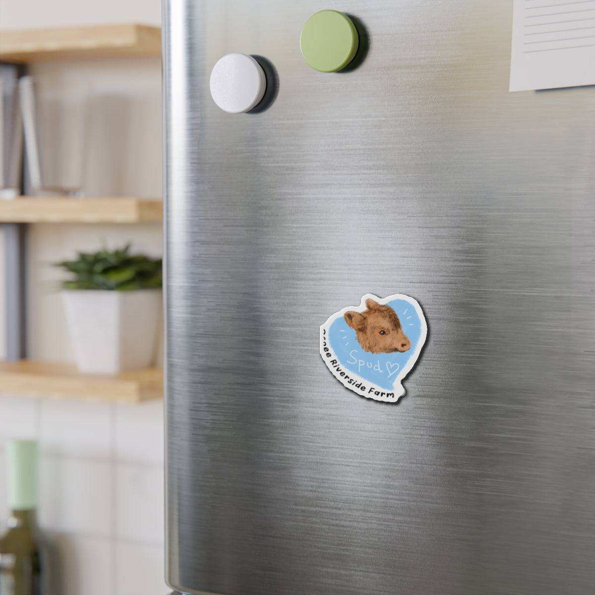 Farm Animal Decor Magnet with charming pig design on stainless steel refrigerator door in a cozy kitchen setting