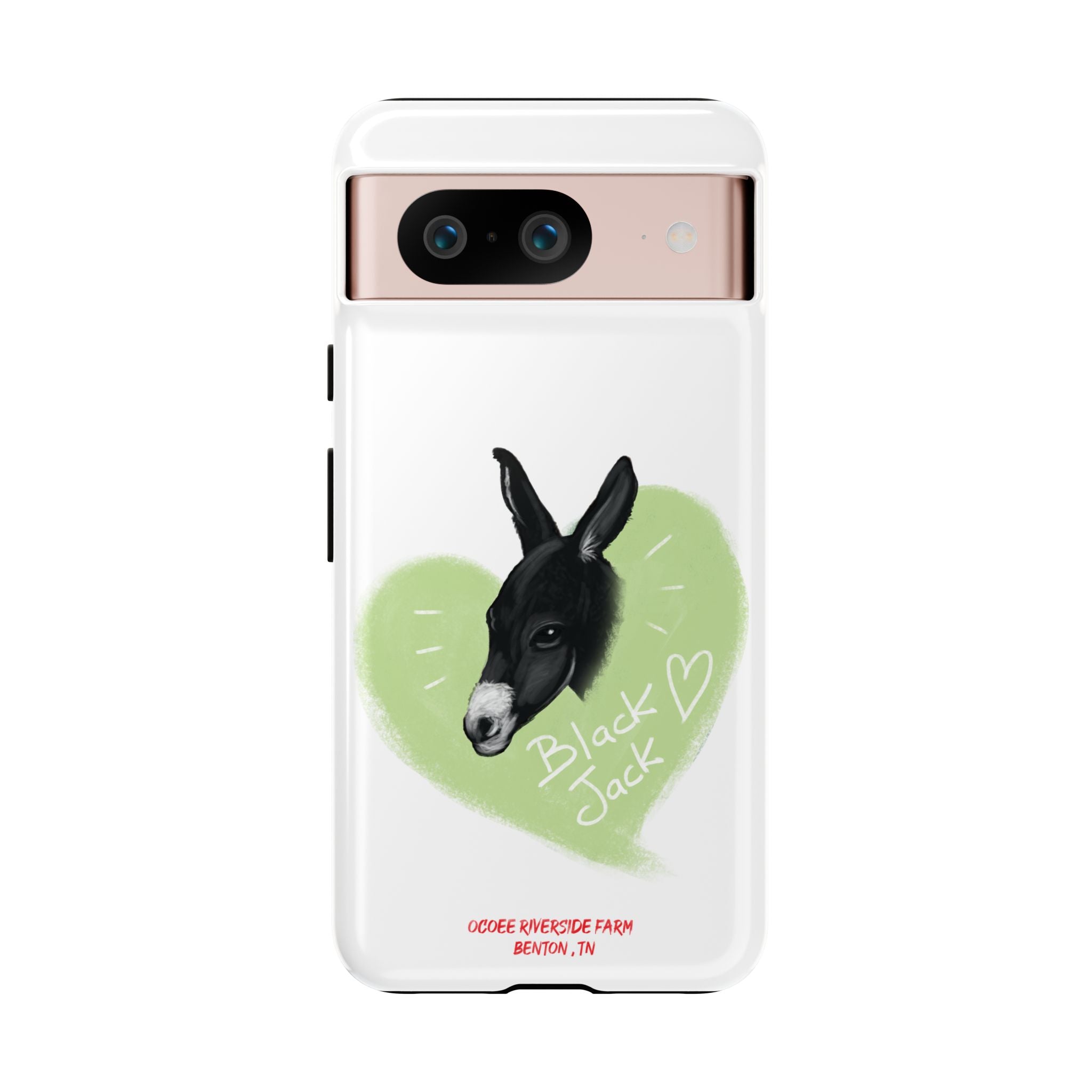 A donkey featuring the words "Black Jack" prominently displayed on its side at Ocoee Riverside Farm Phone Case