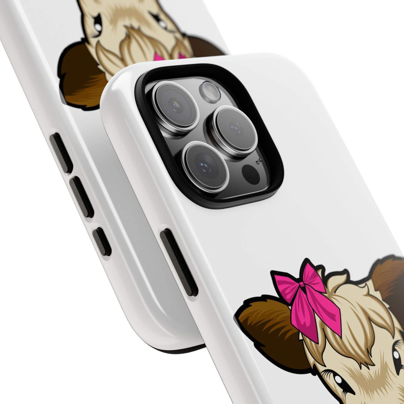 Cute cow phone case with red bow, perfect farm animal lover gift, durable and stylish design.