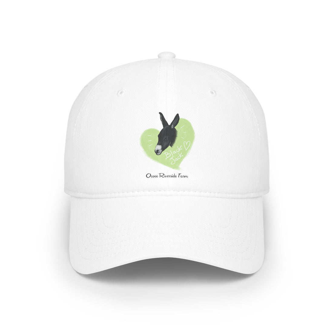 A donkey featuring the words "Black Jack" prominently displayed on its side at Ocoee Riverside Farm Baseball Cap - for Outdoor Adventures