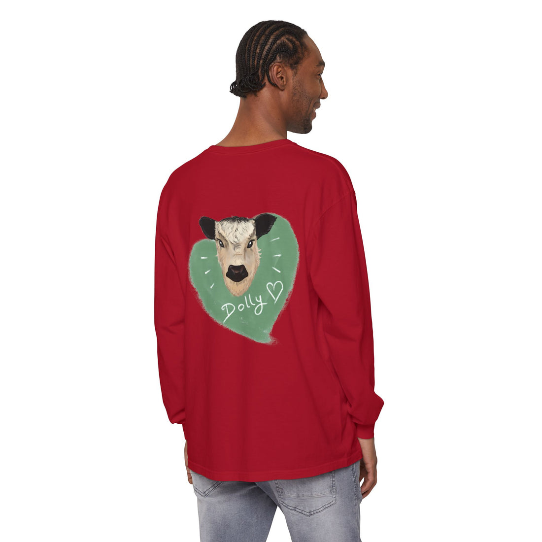Unisex Garment-Dyed Long Sleeve T-Shirt with Cow Design - Perfect for Animal Lovers