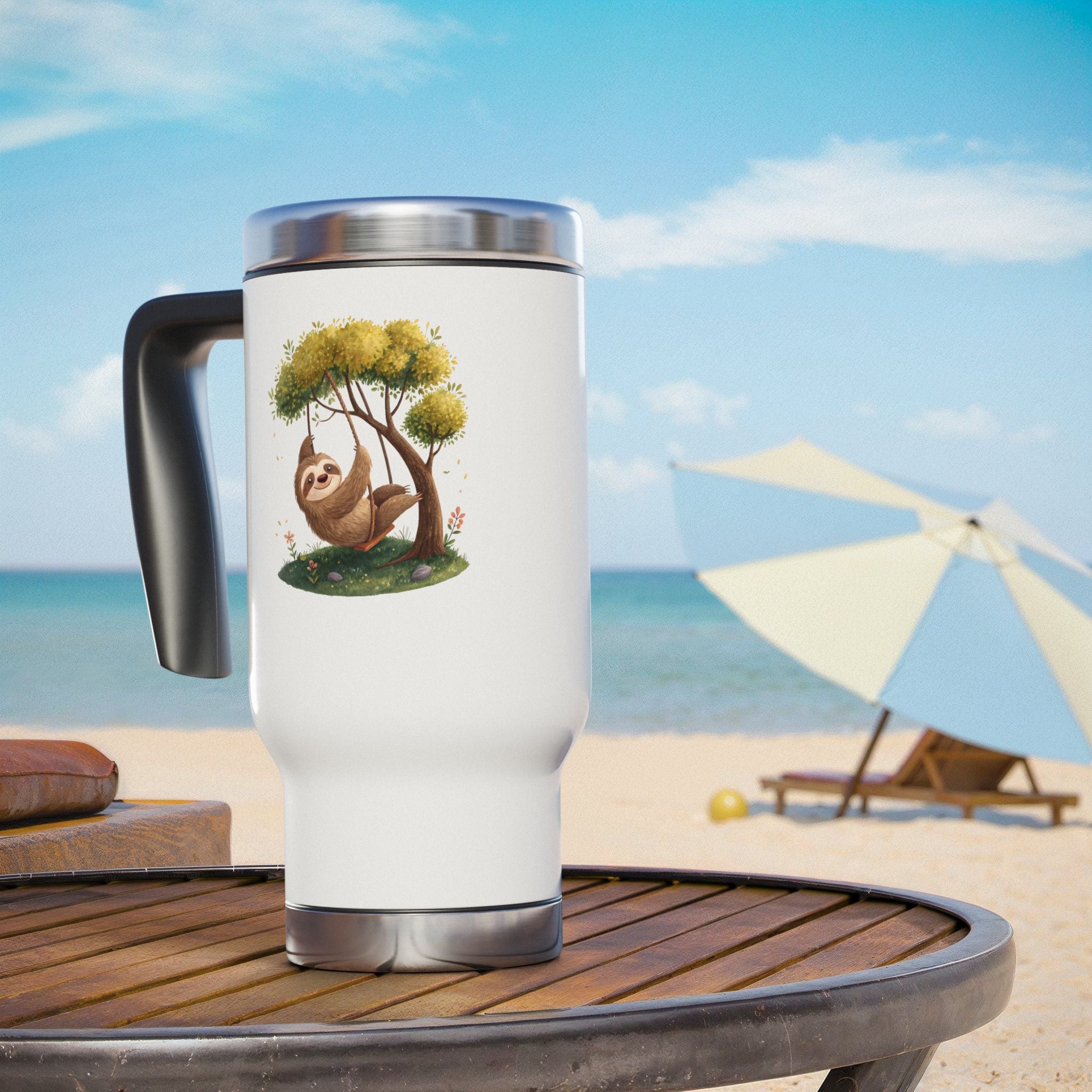 Cute Sloth Stainless Steel Travel Mug - 14oz Coffee Cup with Handle