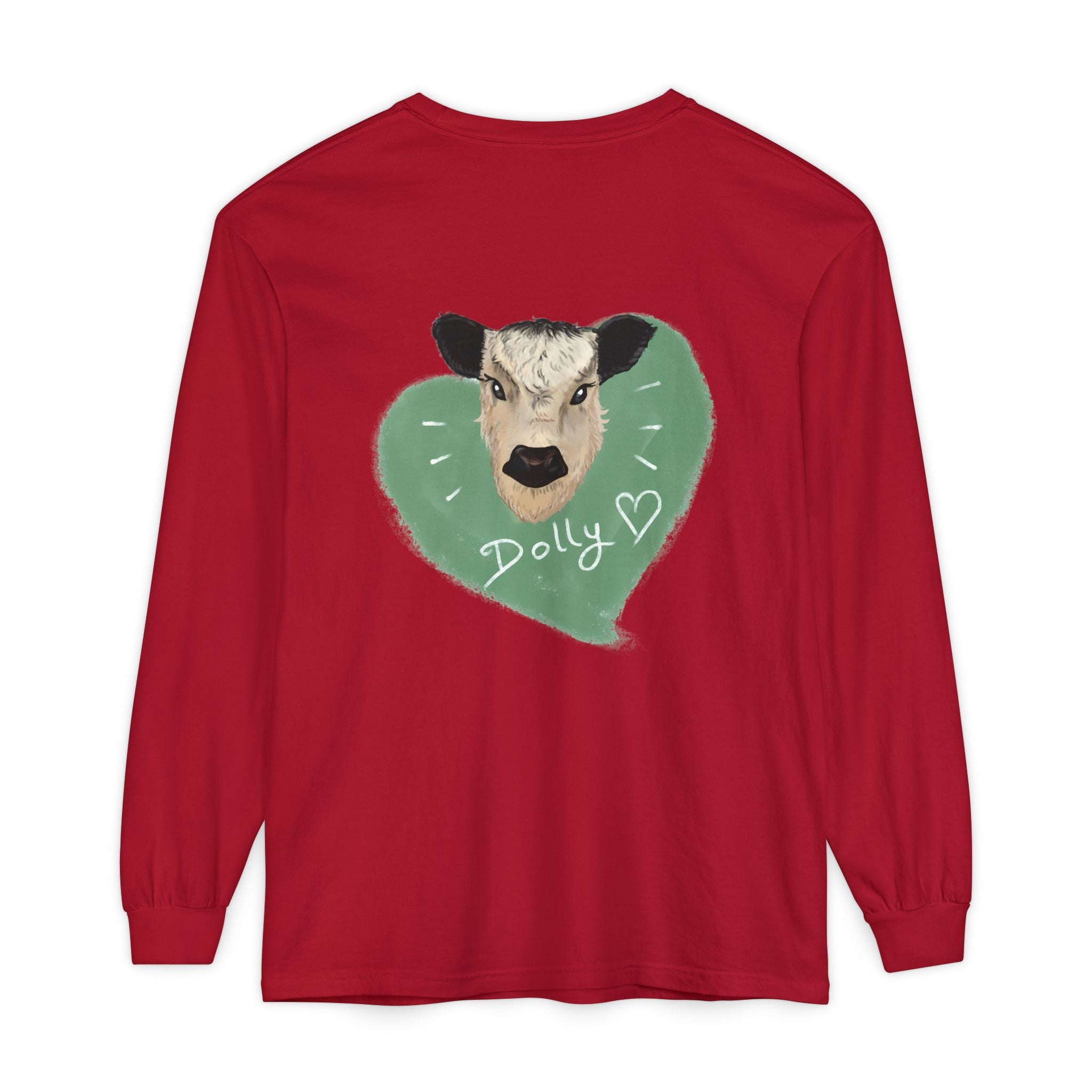 Unisex Garment-Dyed Long Sleeve T-Shirt with Cow Design - Perfect for Animal Lovers