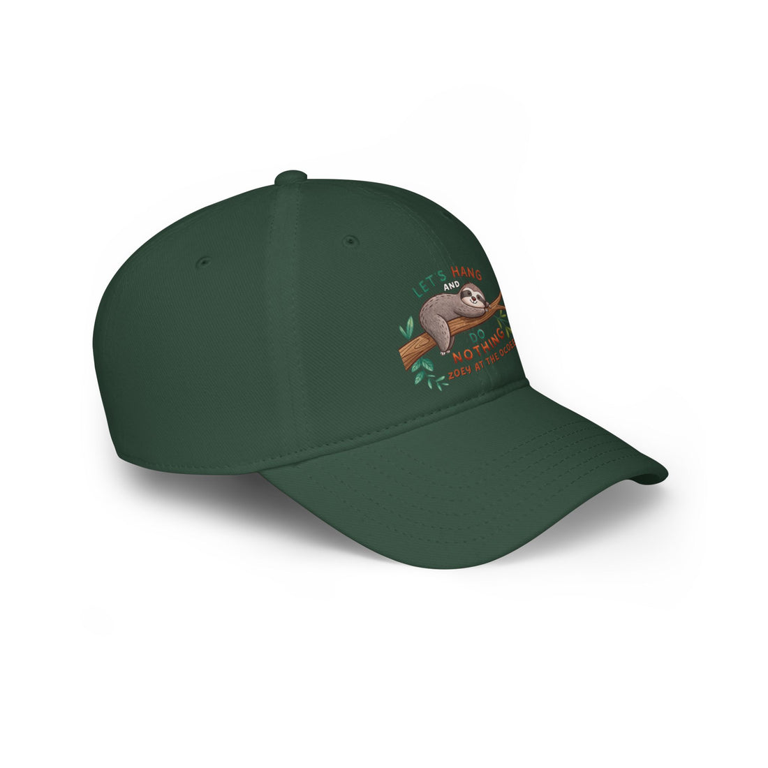 Cute Sloth Lover Low Profile Baseball Cap - "Let's Hang and Do Nothing"- Zoe at Ocoee Riverside Farm