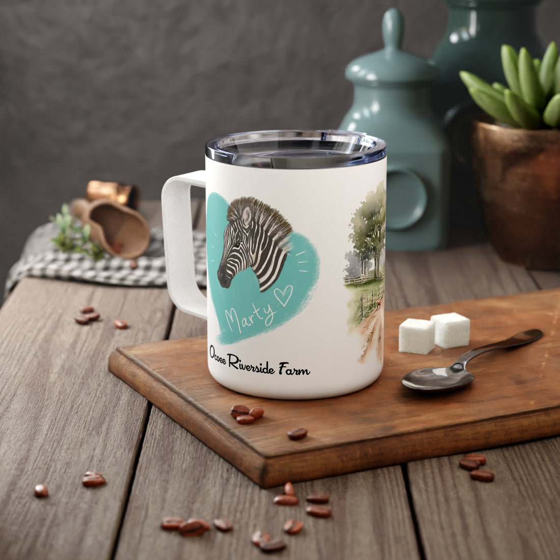 Rustic Farmhouse Insulated Coffee Mug - 10oz with Whimsical Artwork
