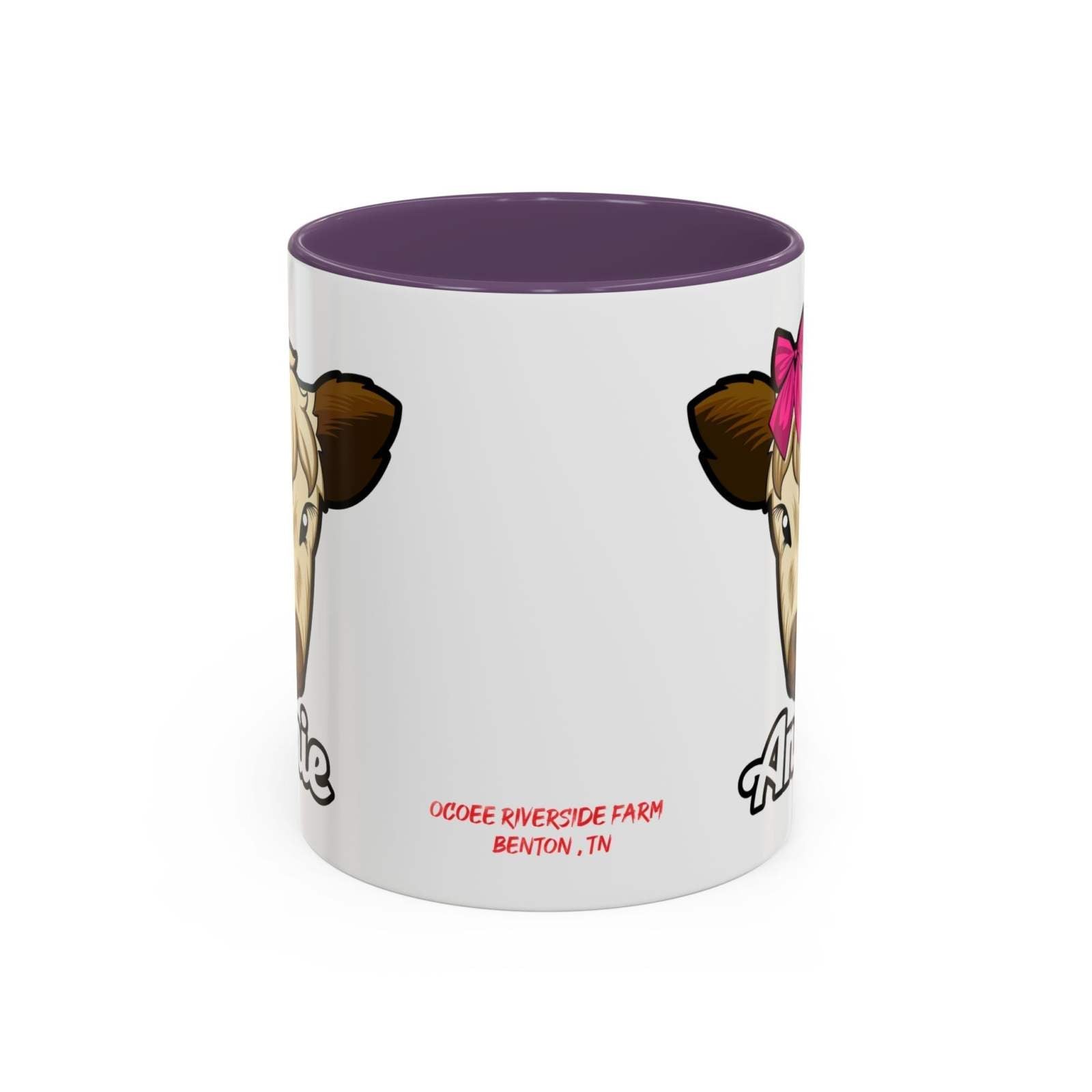 Farmhouse cow coffee mug with red bow design, ceramic, dishwasher and microwave-safe.