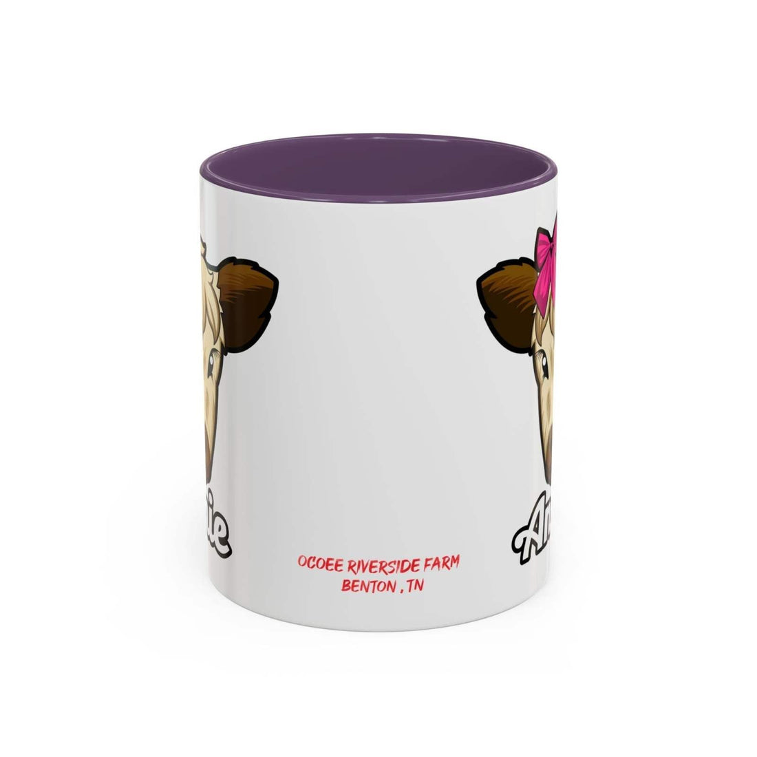 Farmhouse cow coffee mug with red bow design, ceramic, dishwasher and microwave-safe.
