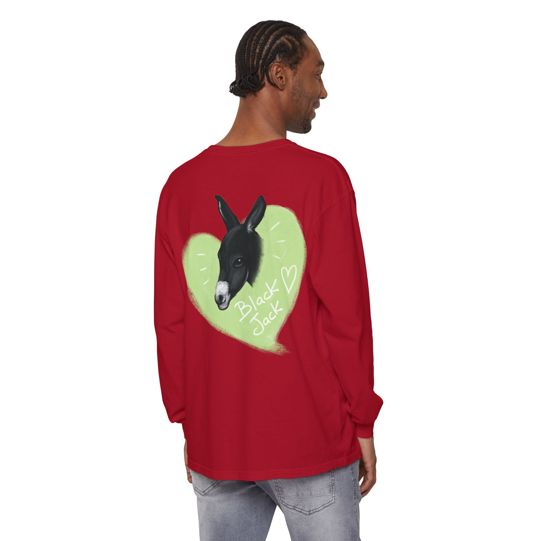 Unisex Long Sleeve Tee with Black Jack Graphic | Cute Animal Lover Shirt