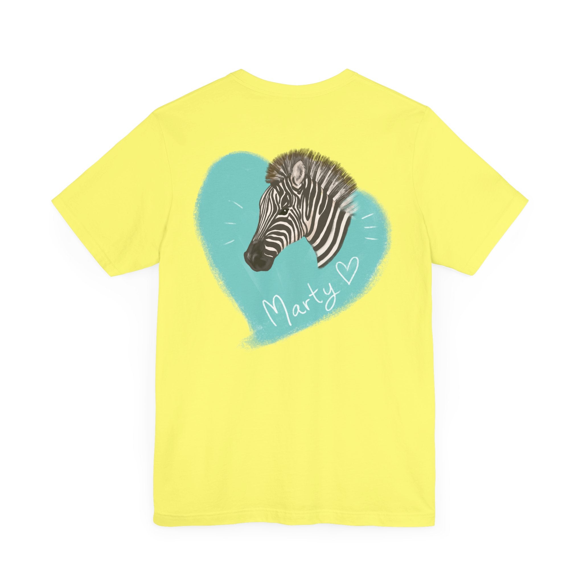 A zebra adorned with the word "Marty" creatively integrated into its stripes at Ocoee Riverside Farm T-Shirt