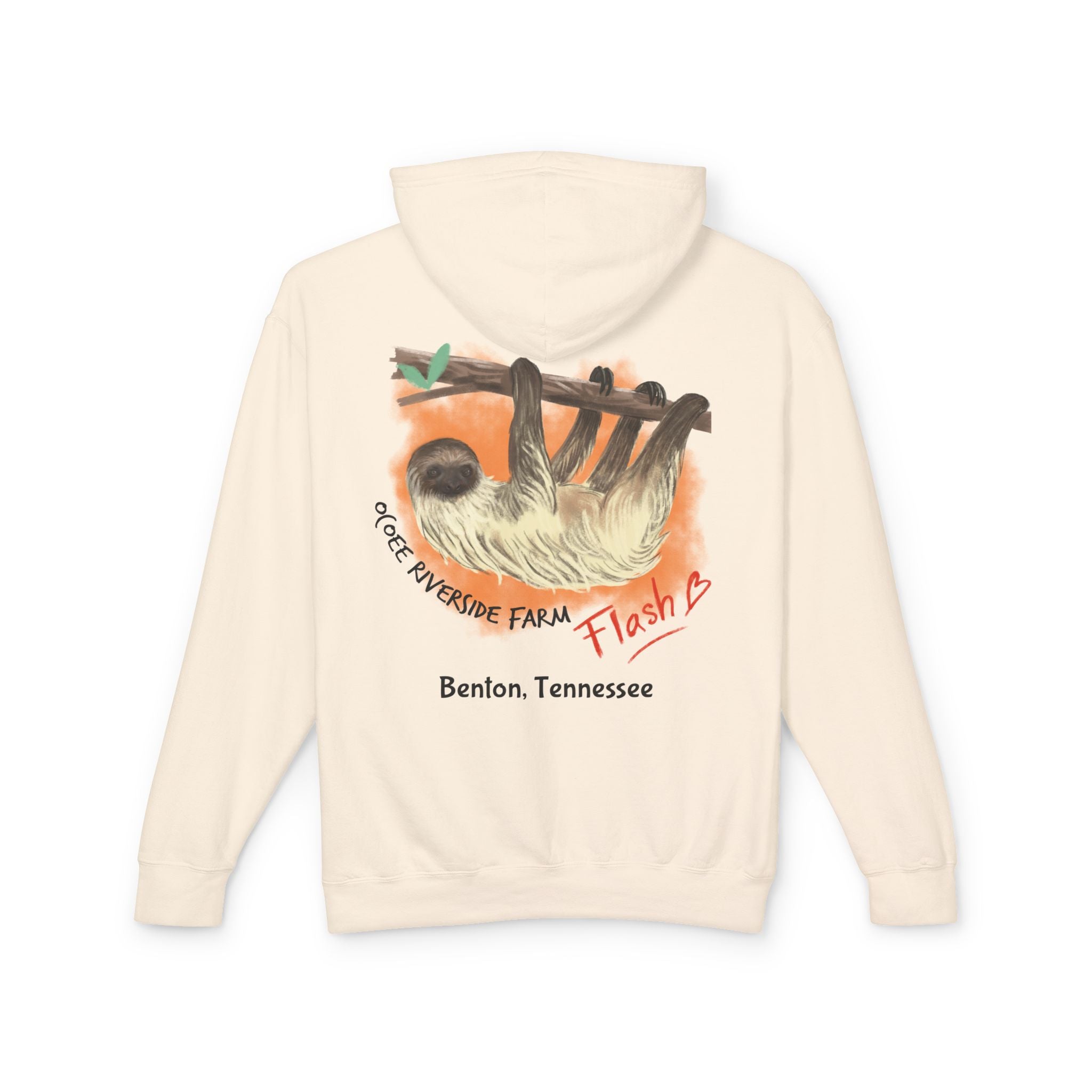 Unisex Lightweight Hooded Sweatshirt - Ocoee Riverside Farm Cute Sloth