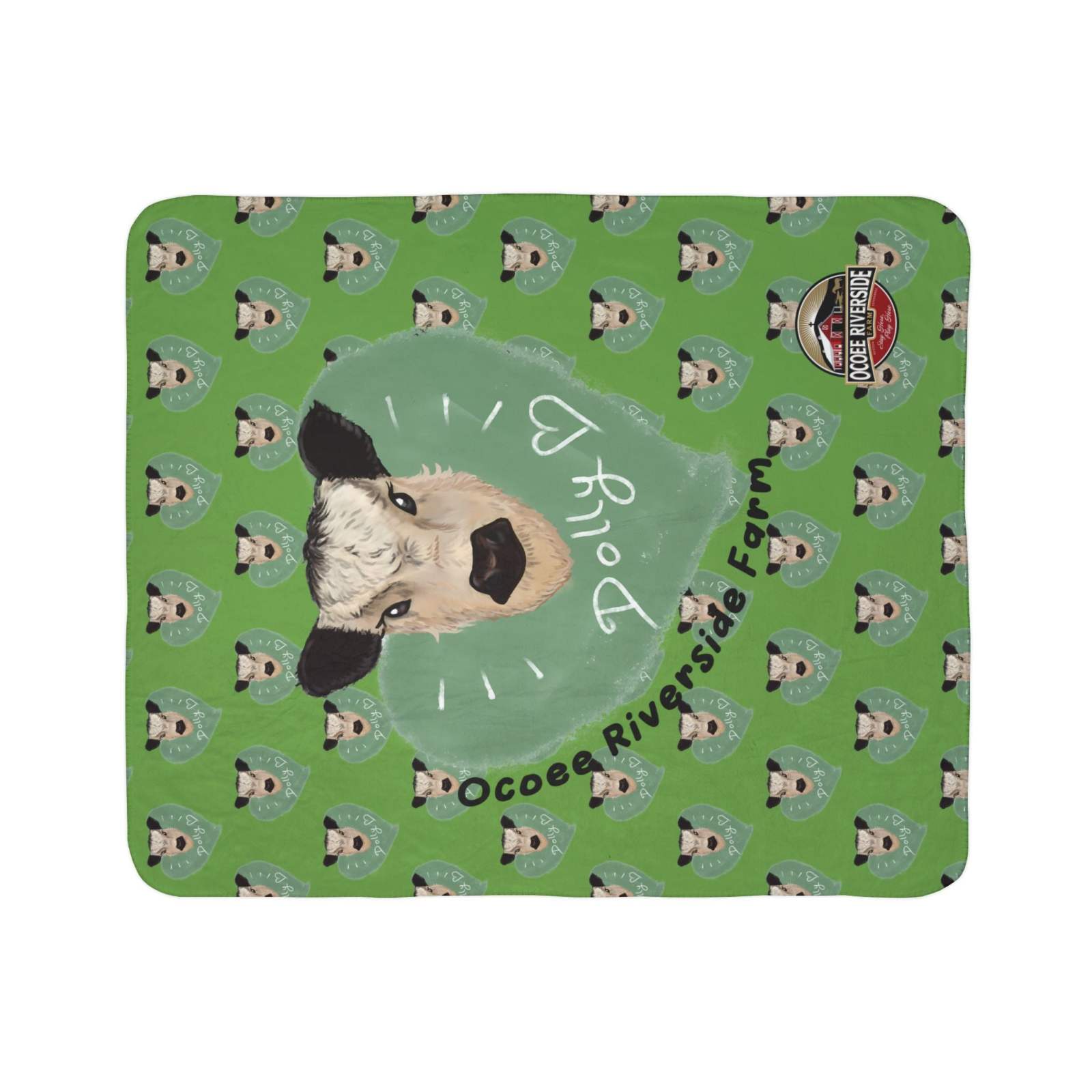 Cozy Spud the Cow Blanket with soft polyester fabric and rustic cow design on green background, farmhouse sherpa throw for warmth and comfort.