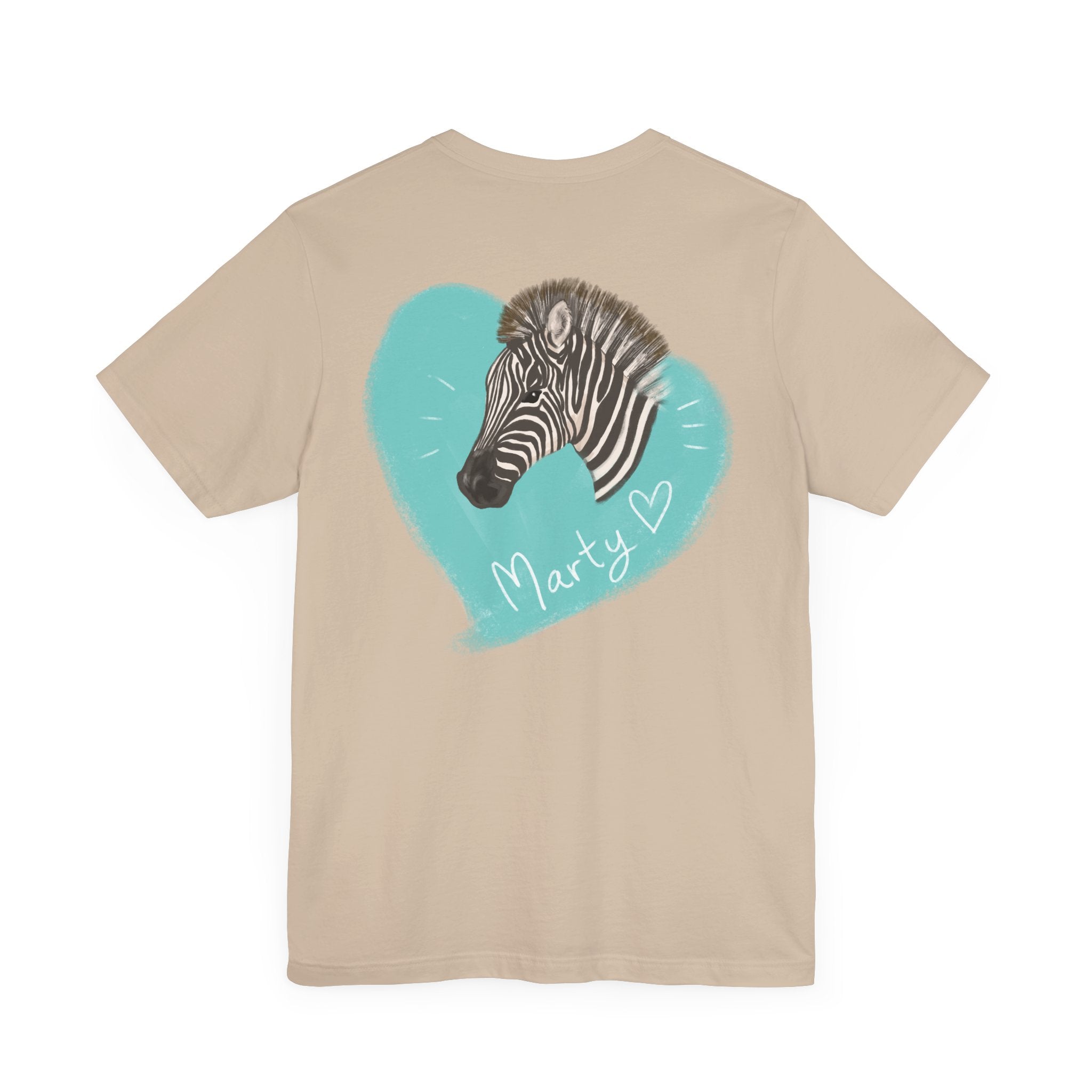 A zebra adorned with the word "Marty" creatively integrated into its stripes at Ocoee Riverside Farm T-Shirt
