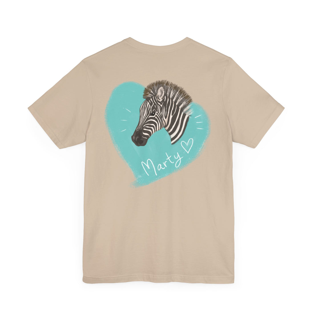 A zebra adorned with the word "Marty" creatively integrated into its stripes at Ocoee Riverside Farm T-Shirt