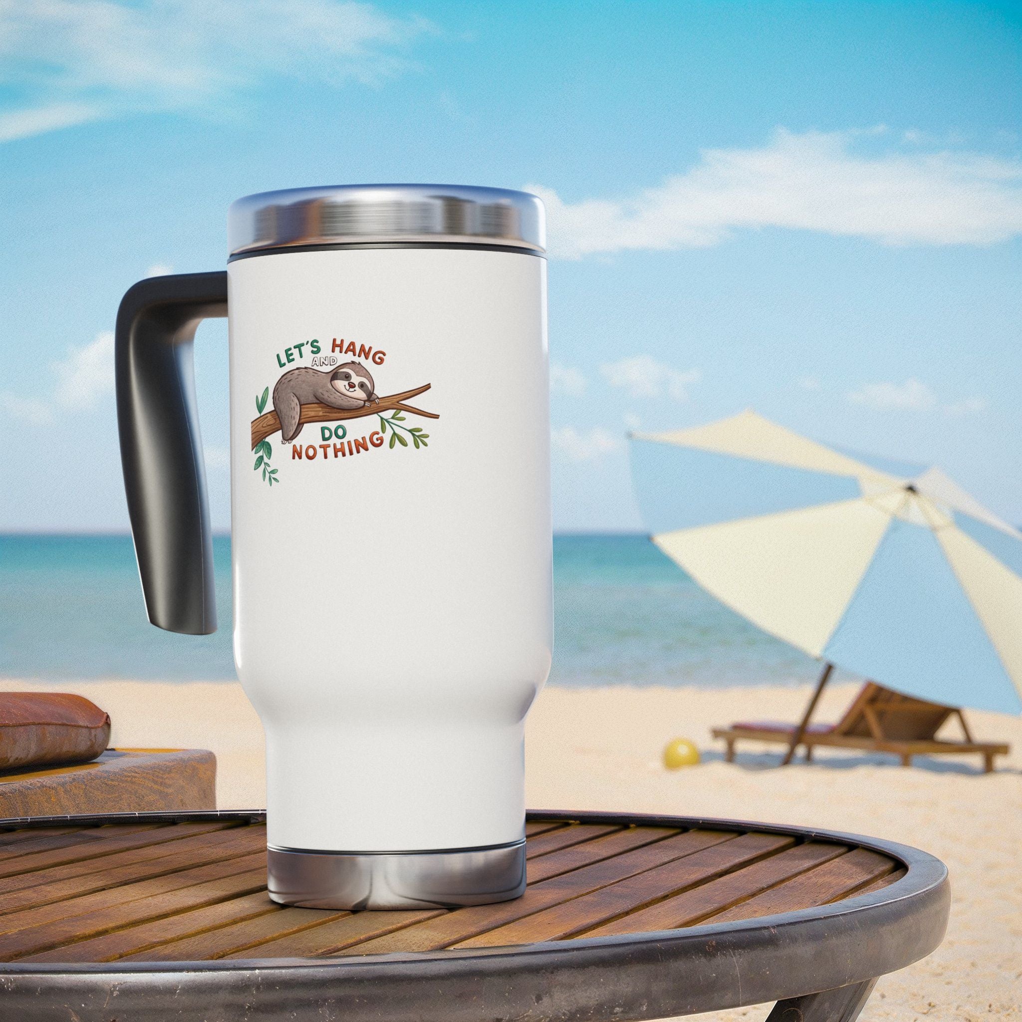 Whimsical Sloth Travel Mug - 14oz Stainless Steel with Handle, Perfect for Relaxing Days