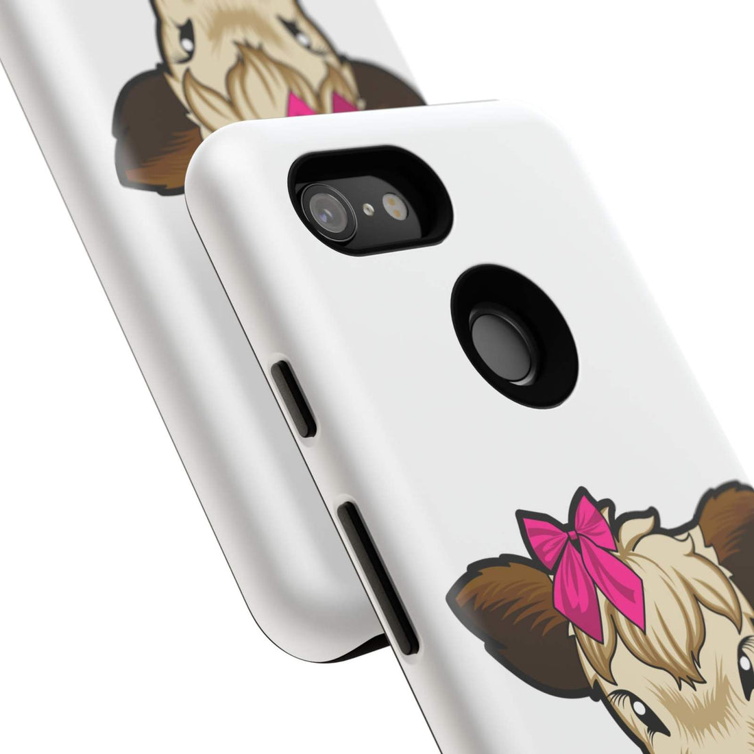 Cute farmhouse cow phone case with red bow, ideal farm animal lover gift.