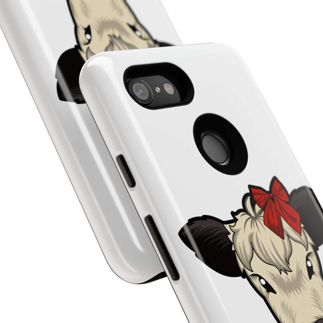 Farmhouse Chic Phone Case featuring Dolly the Cow with Red Bow, rustic charm and modern protection.