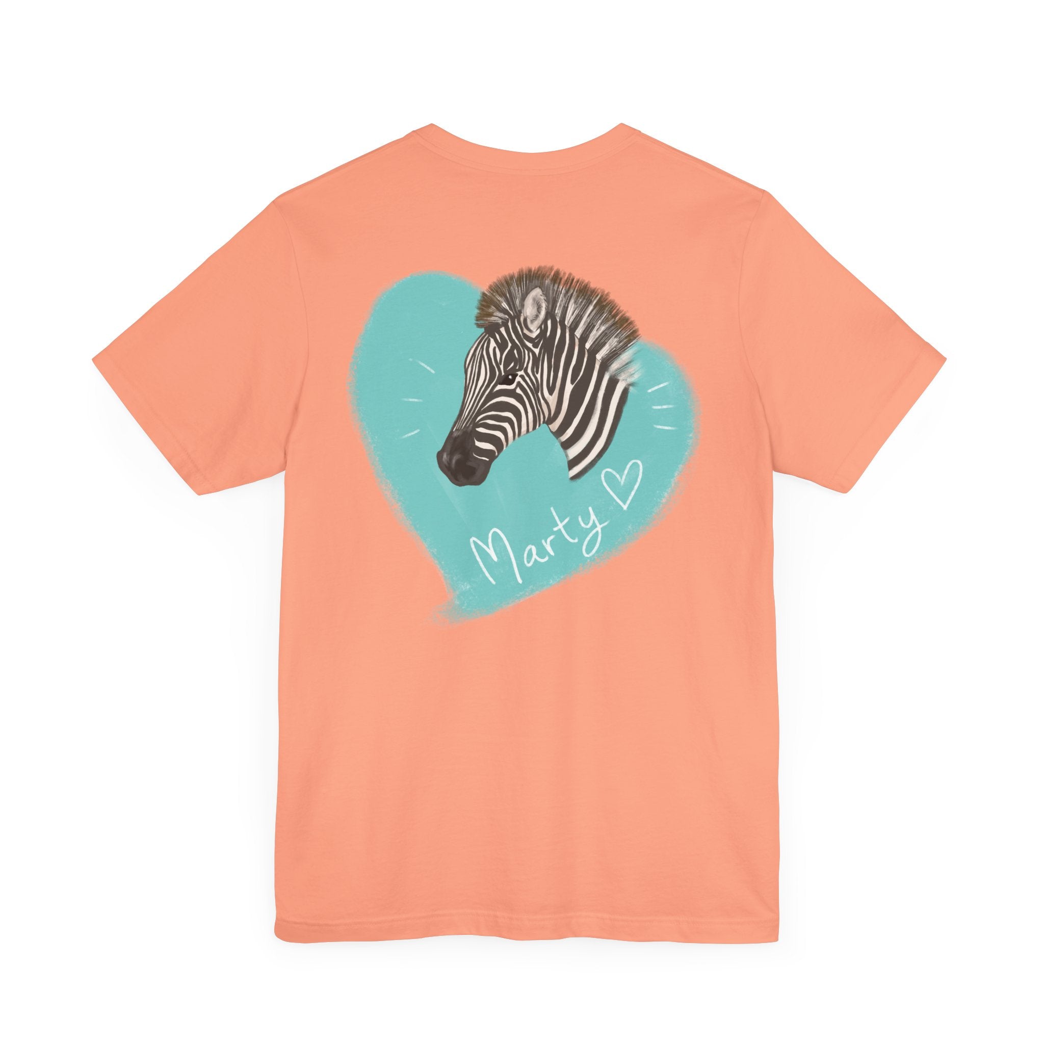 A zebra adorned with the word "Marty" creatively integrated into its stripes at Ocoee Riverside Farm T-Shirt