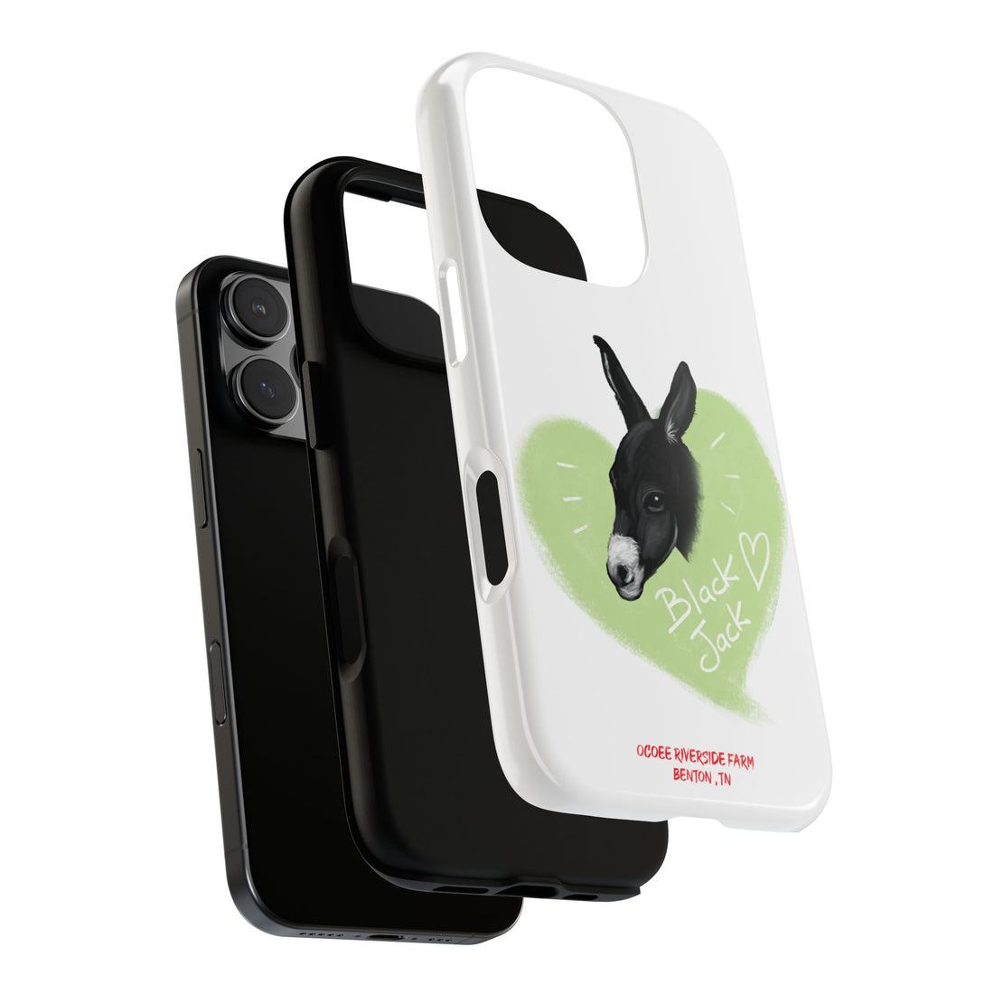A donkey featuring the words "Black Jack" prominently displayed on its side at Ocoee Riverside Farm Phone Case