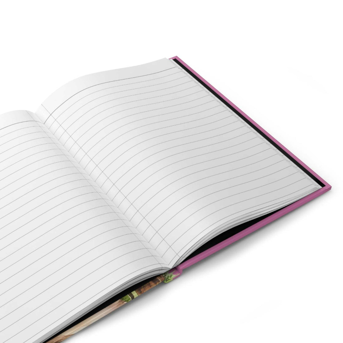 Open lined page of the Adorable Cow Journal notebook with pink edges and flexible binding