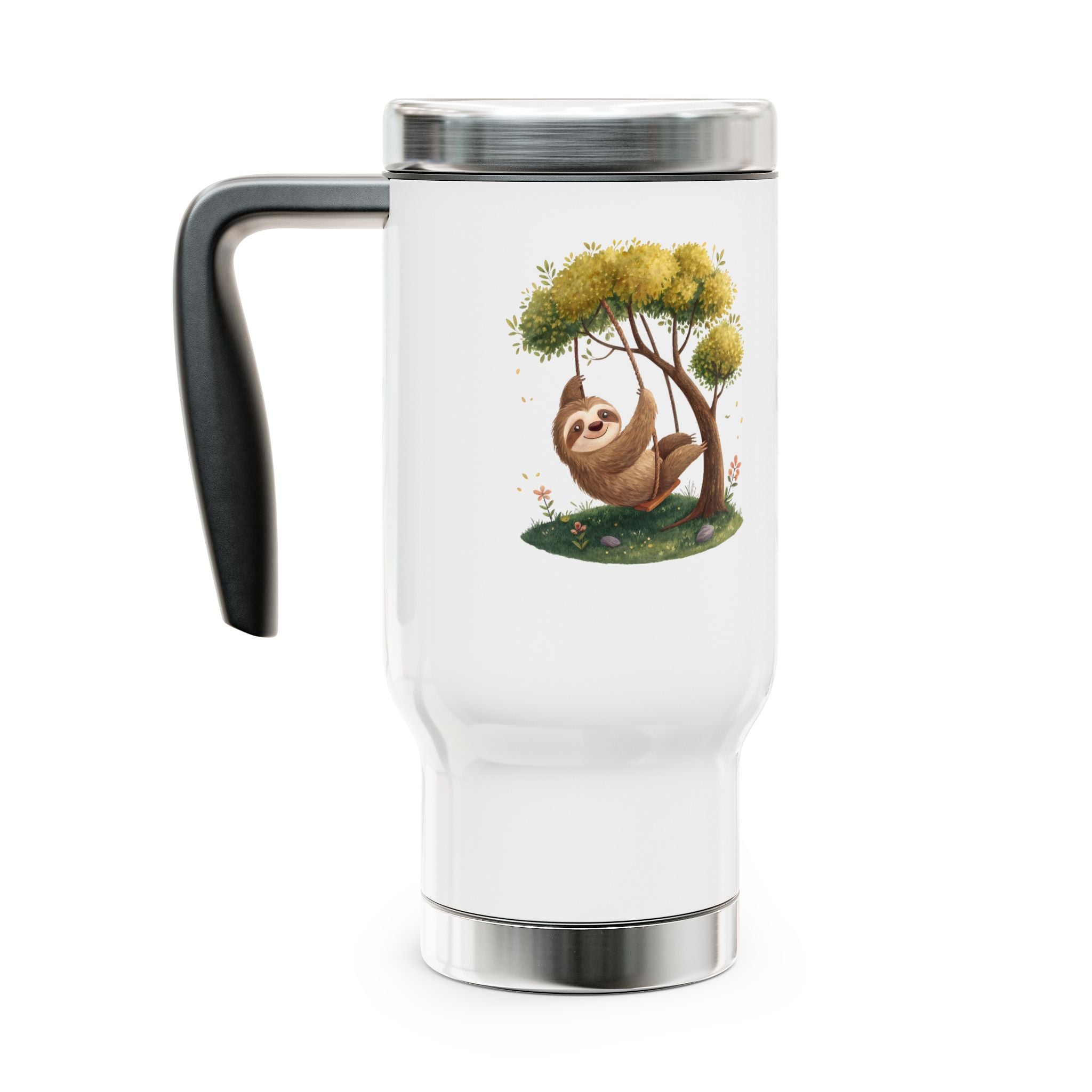 Cute Sloth Stainless Steel Travel Mug - 14oz Coffee Cup with Handle