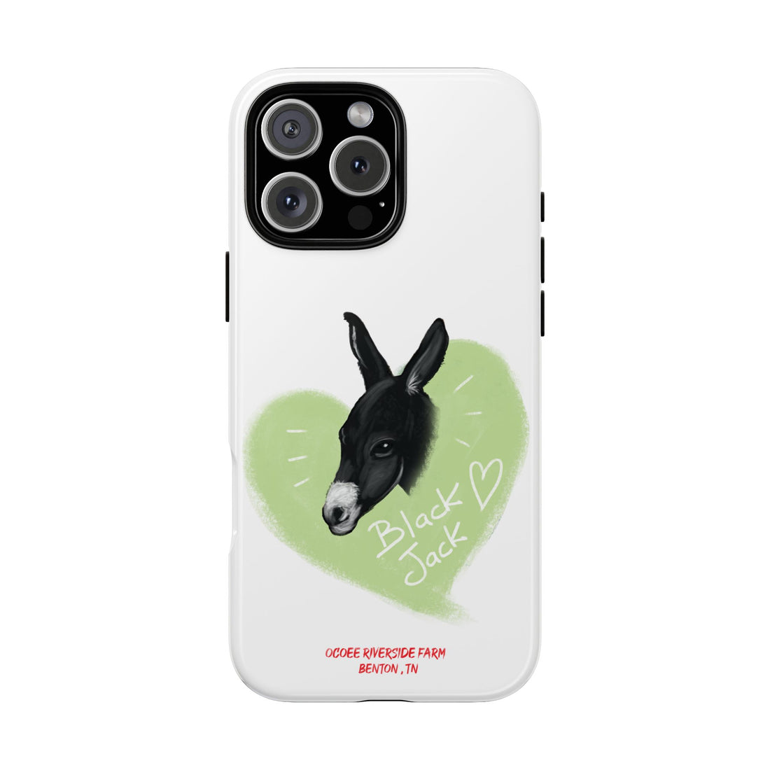 A donkey featuring the words "Black Jack" prominently displayed on its side at Ocoee Riverside Farm Phone Case