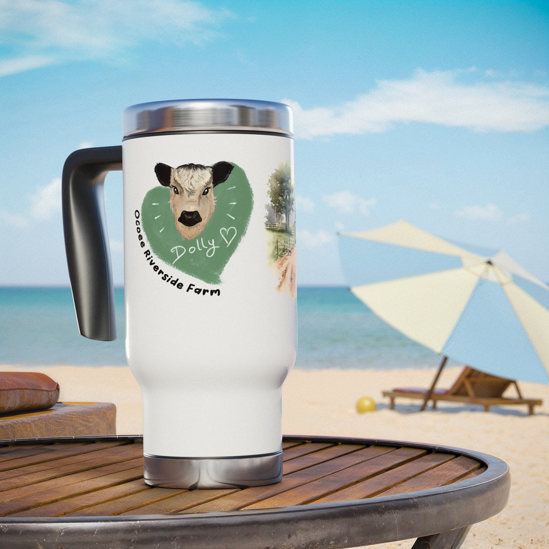 Personalized Stainless Steel Travel Mug - Farm Animal Design, 14oz