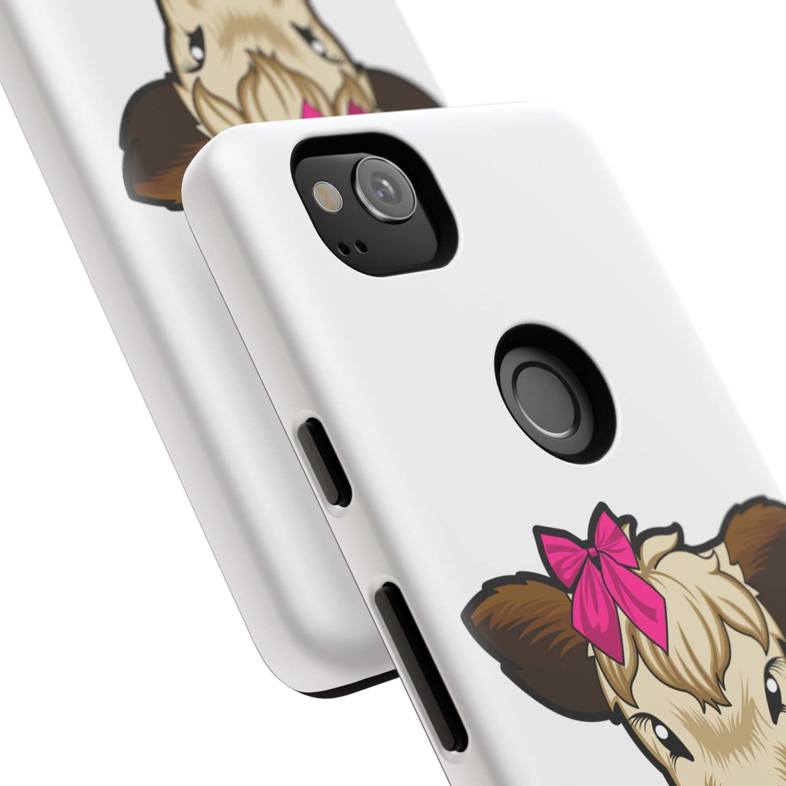 Cute cow phone case with red bow, durable and stylish for farm animal lovers.