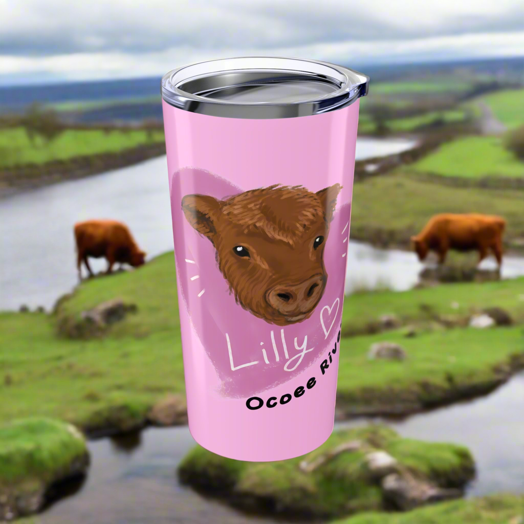 Custom Stylish 20oz Tumbler - Riverside Farm Cute Cow Design