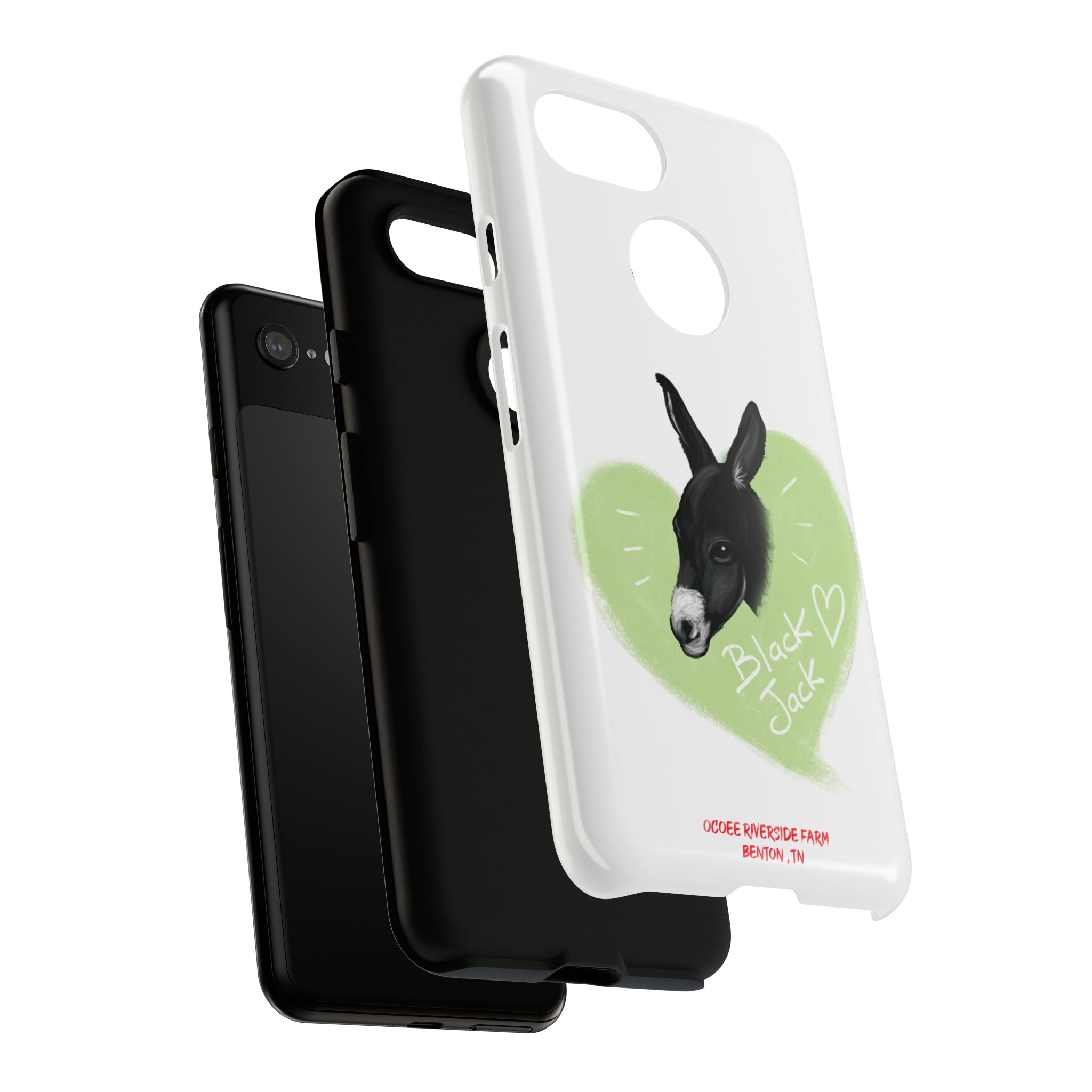 A donkey featuring the words "Black Jack" prominently displayed on its side at Ocoee Riverside Farm Phone Case