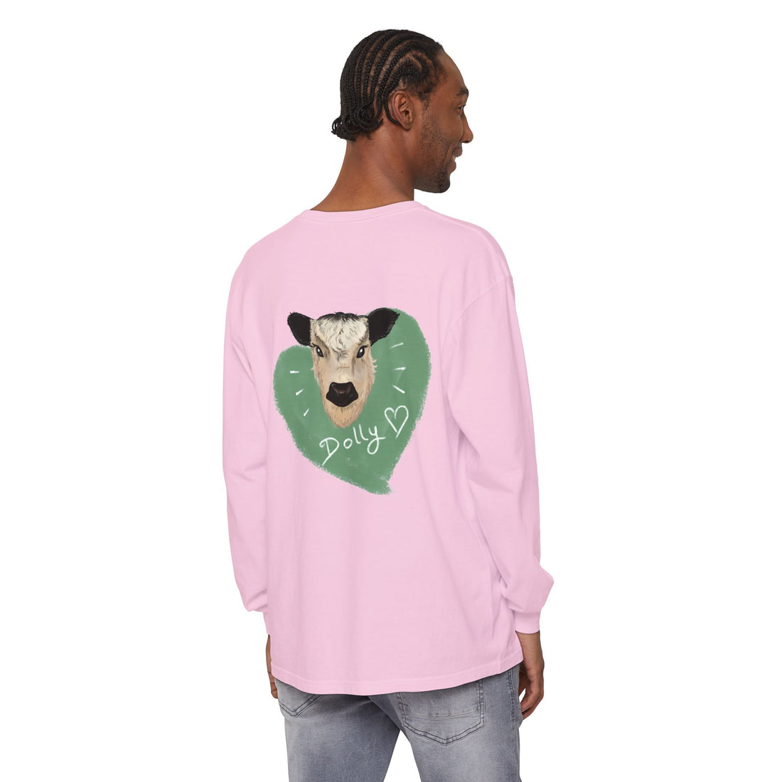 Unisex Garment-Dyed Long Sleeve T-Shirt with Cow Design - Perfect for Animal Lovers
