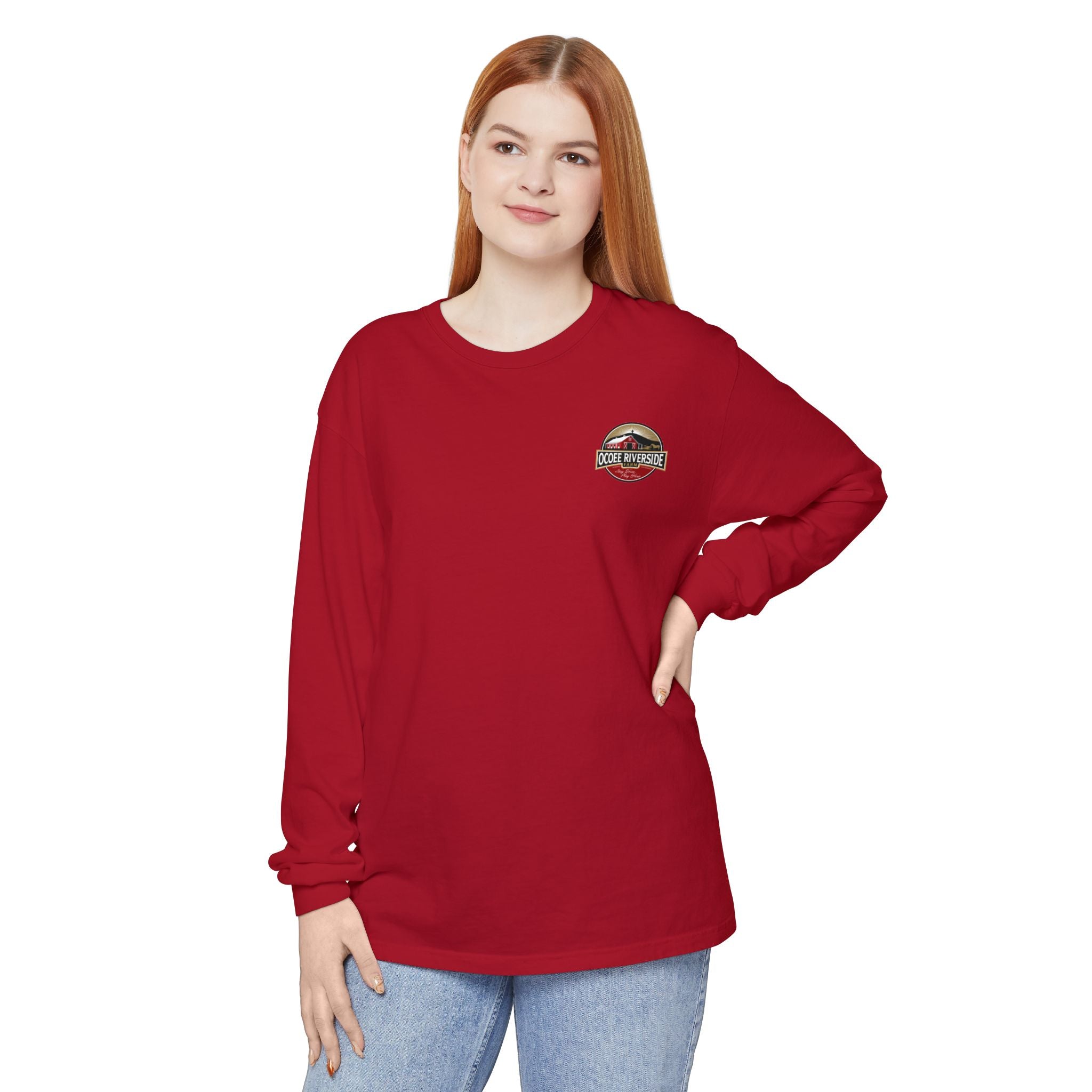 Unisex Garment-Dyed Long Sleeve T-Shirt with Cow Design - Perfect for Animal Lovers